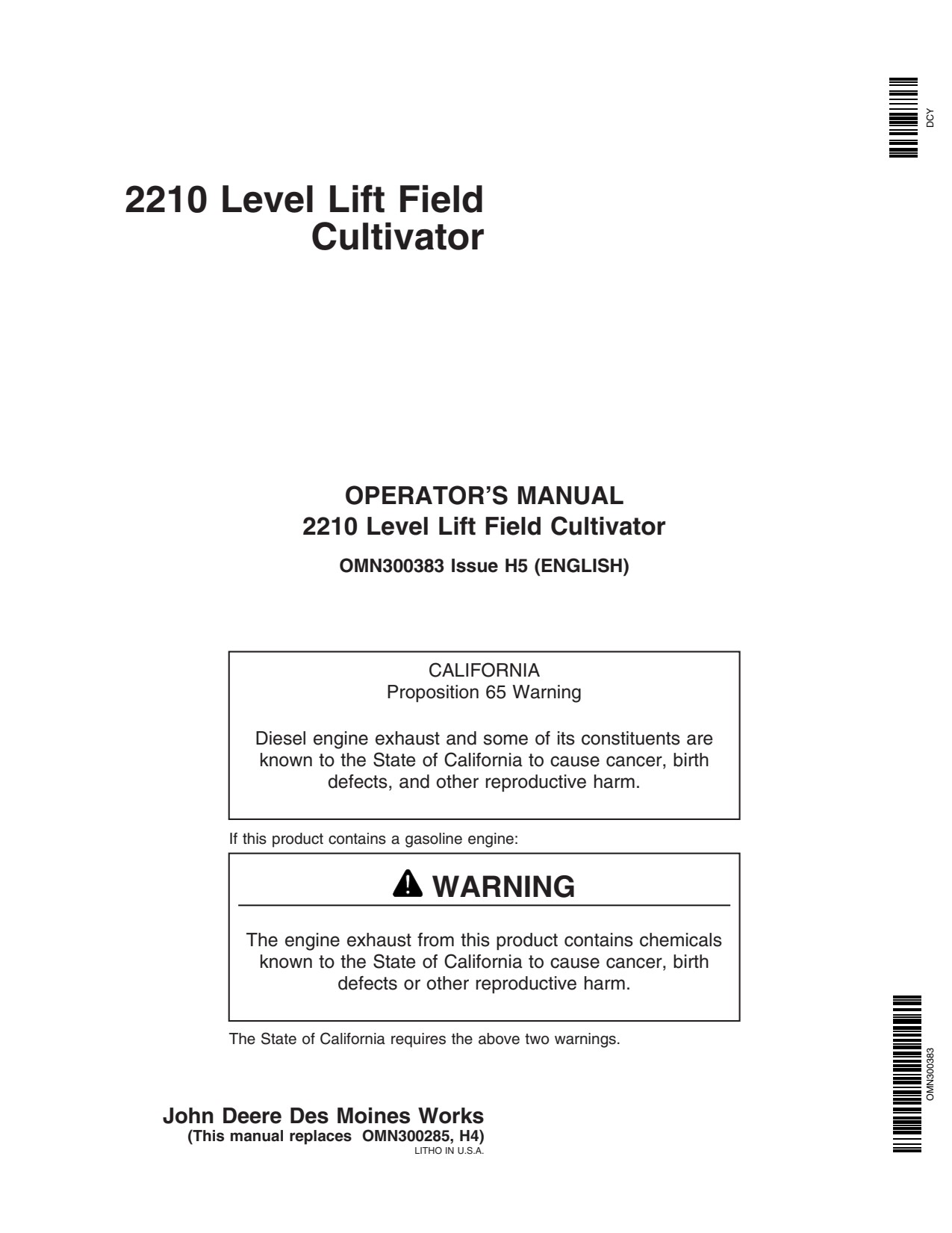 John Deere 2210 Level-lift Field Cultivator Operator Manual OMN300383 1 John Deere 2210 Level-lift Field Cultivator Operator Manual OMN300383