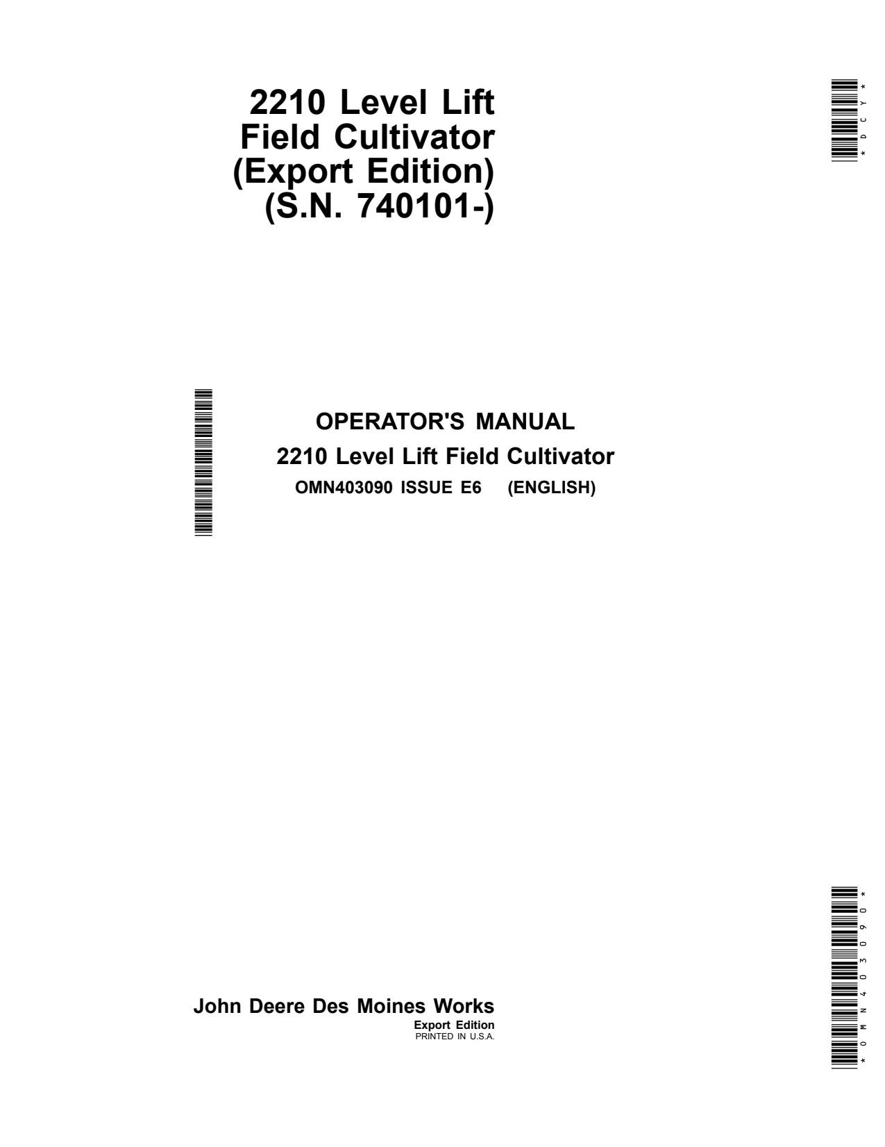 John Deere 2210 Lift Field Cultivator Operator Manual OMN403090 1 John Deere 2210 Lift Field Cultivator Operator Manual OMN403090