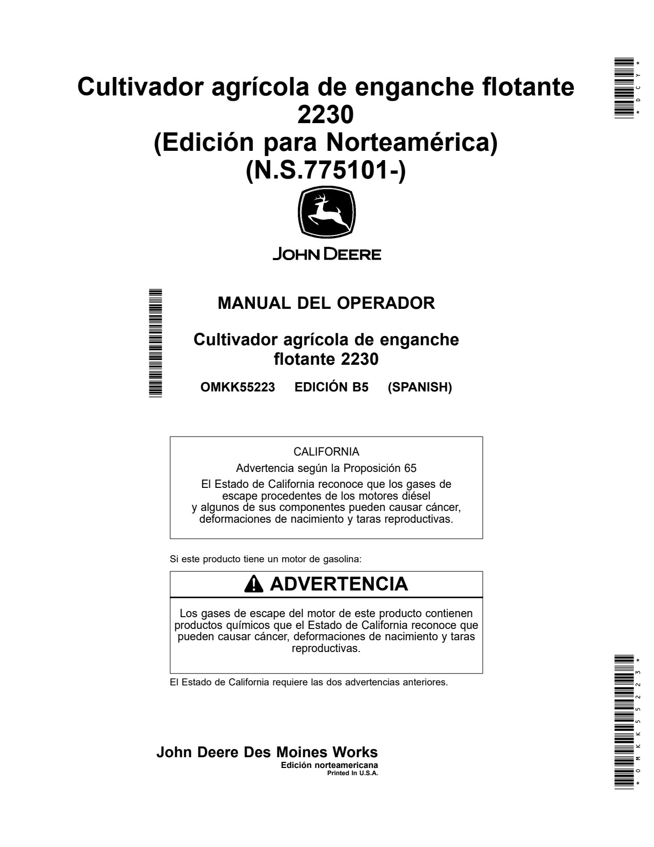 John Deere 2230 Hitch Field Cultivator Operator Manual OMKK55223 ES 1 John Deere 2230 Hitch Field Cultivator Operator Manual OMKK55223 ES