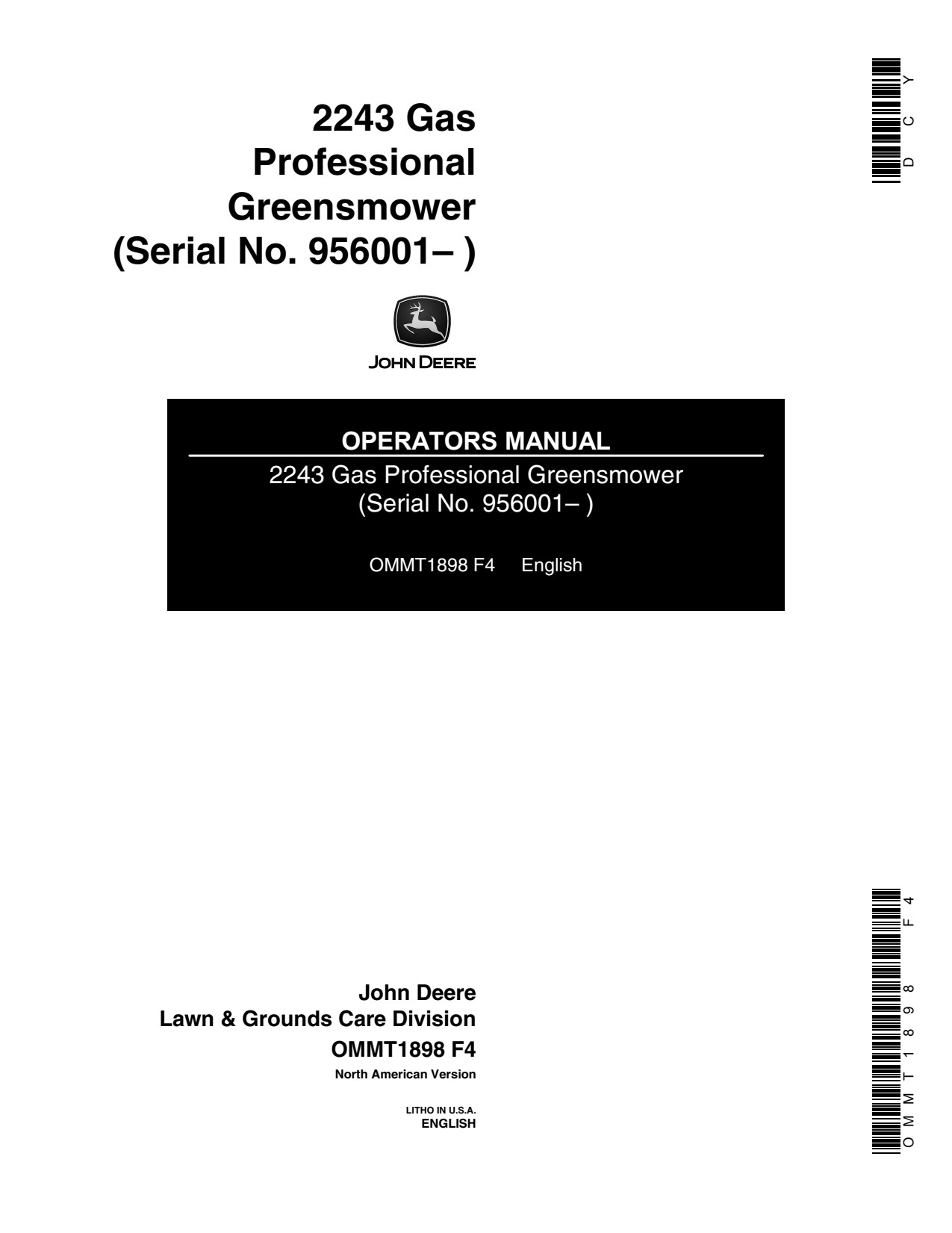 John Deere 2243 Gas Professional Greensmower Operator Manual OMMT1898 1 John Deere 2243 Gas Professional Greensmower Operator Manual OMMT1898