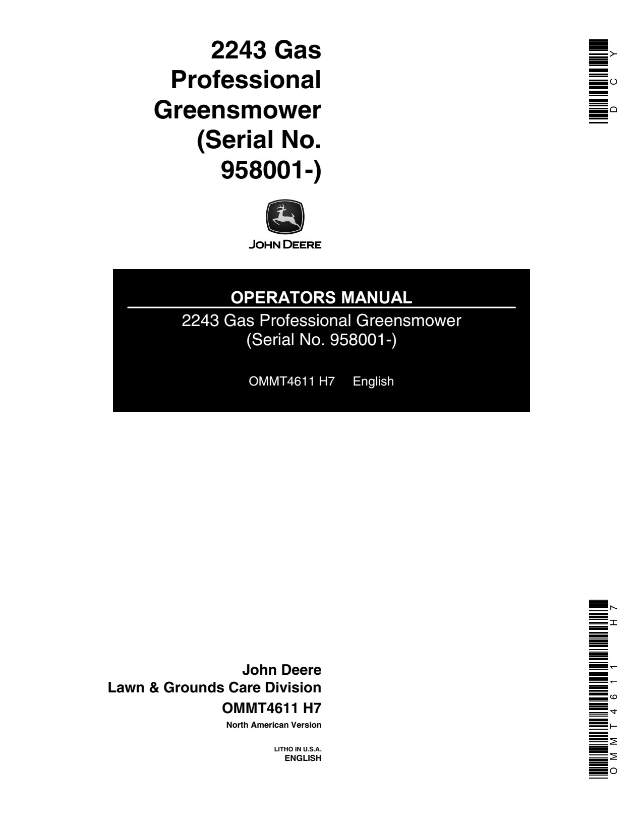 John Deere 2243 Professional Greens Mower Operator Manual OMMT4611 1 John Deere 2243 Professional Greens Mower Operator Manual OMMT4611
