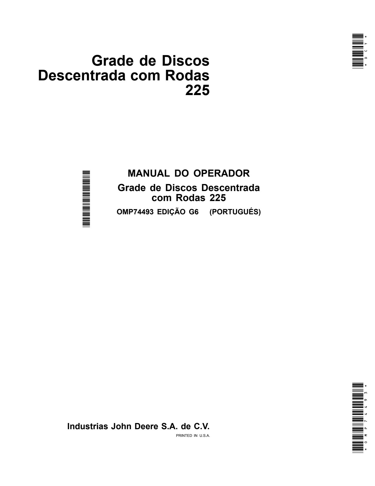John Deere 225 Disk Harrow Operator Manual OMP74493 PT 1 John Deere 225 Disk Harrow Operator Manual OMP74493 PT