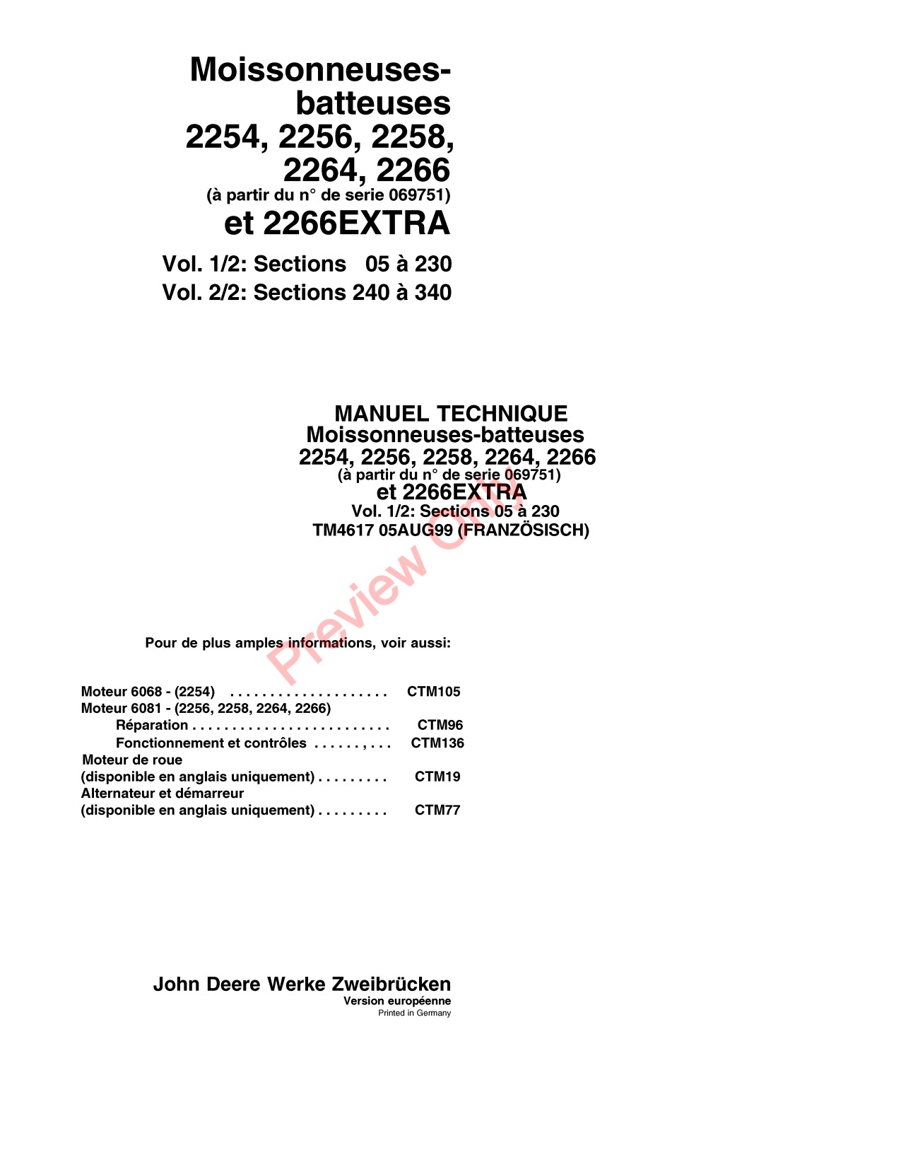 John Deere 2256 2254 2258 2264 2266 Extra Combine Technical Manual TM4617 FR 1 John Deere 2256 2254 2258 2264 2266 Extra Combine Technical Manual TM4617 FR