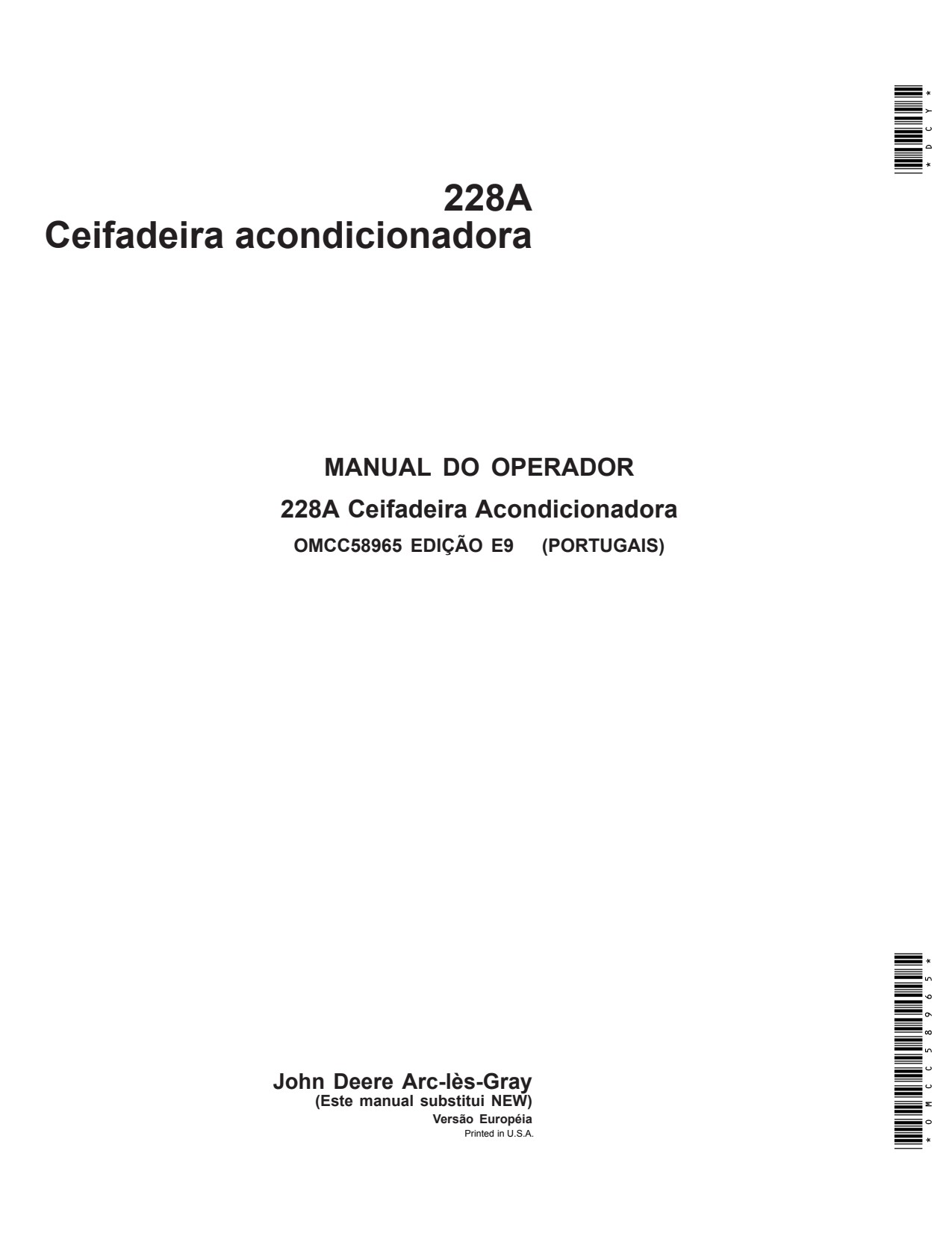 John Deere 228A Mower Conditioner Operator Manual OMCC58965 PT 1 John Deere 228A Mower Conditioner Operator Manual OMCC58965 PT