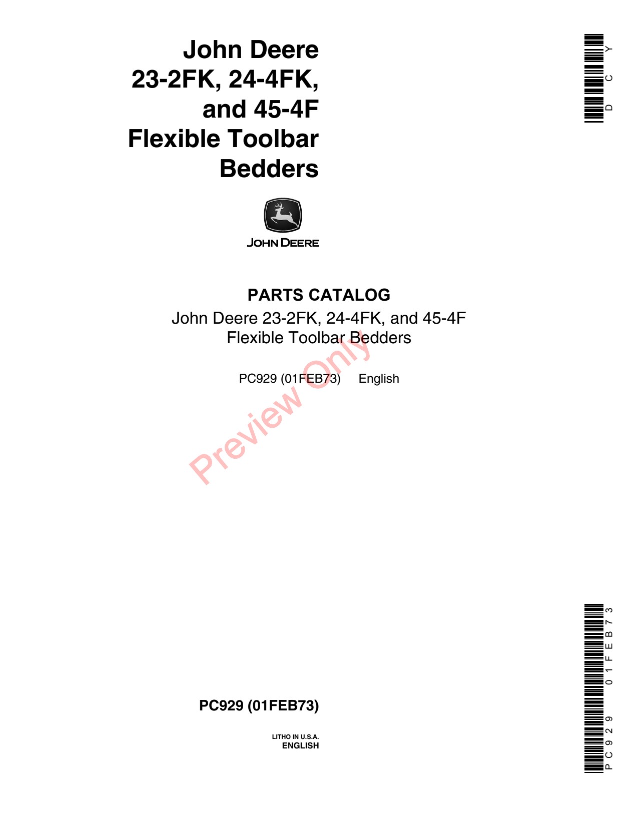 John Deere 23-2FK 24-4FK 45-4F 23 24 45 Flexible Toolbar Bedder Parts Catalog PC929 1 John Deere 23-2FK 24-4FK 45-4F 23 24 45 Flexible Toolbar Bedder Parts Catalog PC929
