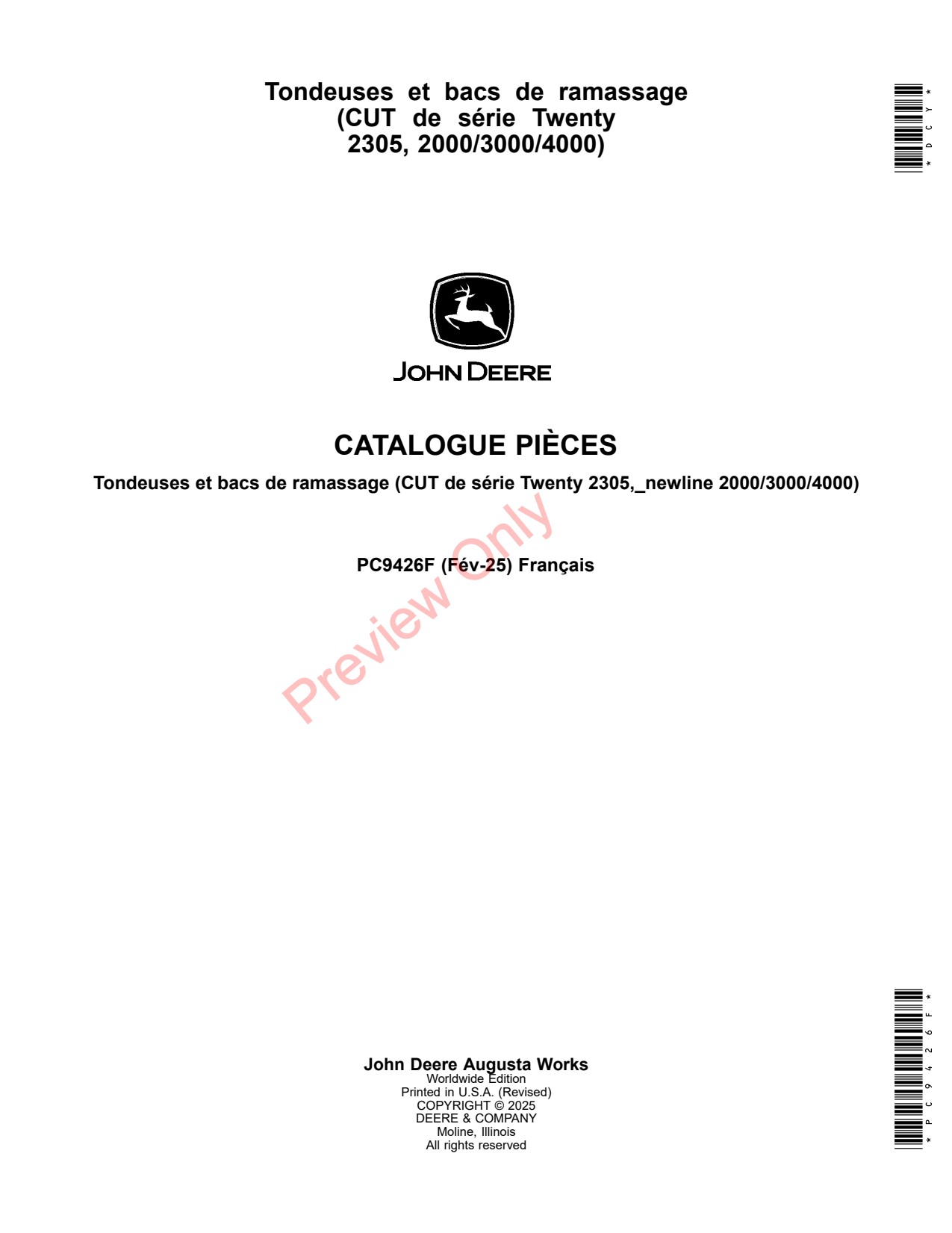 John Deere 2305 2000 to 4000 54 54C 54D 60 60D 62 62C 62D 72 72D MCS Compact Utility Tractor Parts Catalog PC9426F FR 1 John Deere 2305 2000 to 4000 54 54C 54D 60 60D 62 62C 62D 72 72D MCS Compact Utility Tractor Parts Catalog PC9426F FR