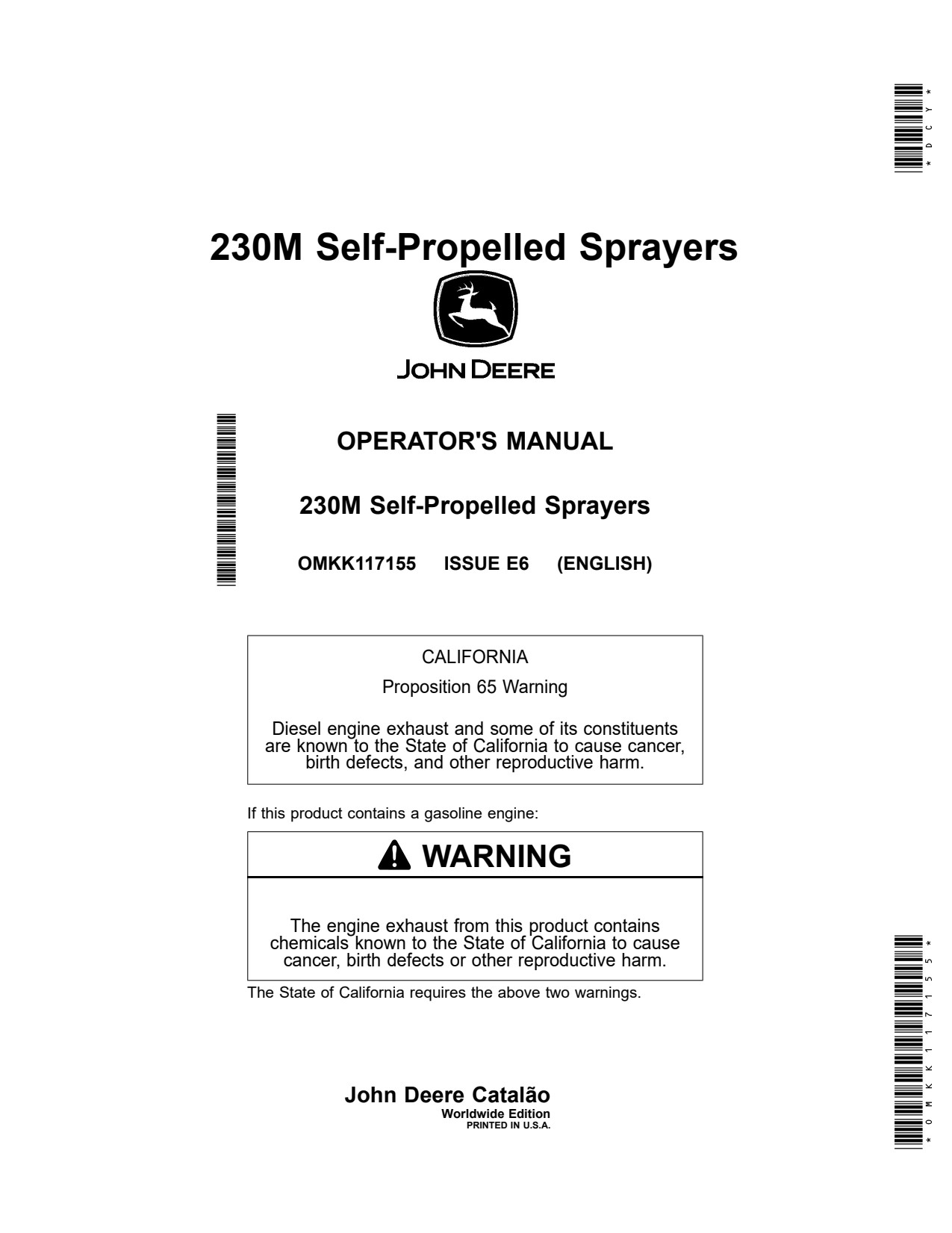 John Deere 230M Self-Propelled Sprayer Operator Manual OMKK117155 1 John Deere 230M Self-Propelled Sprayer Operator Manual OMKK117155