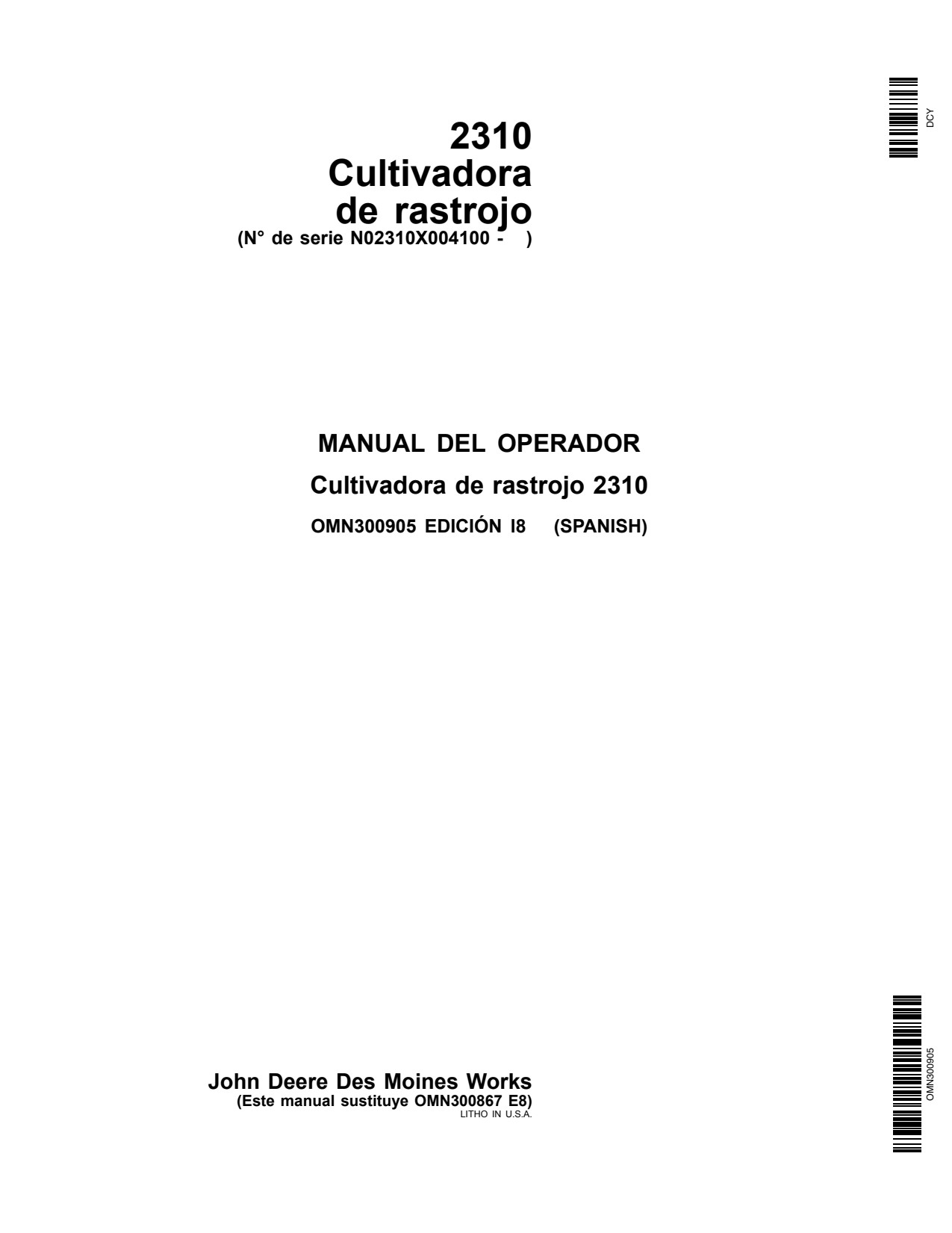 John Deere 2310 Mulch Finisher Operator Manual OMN300905 ES 1 John Deere 2310 Mulch Finisher Operator Manual OMN300905 ES