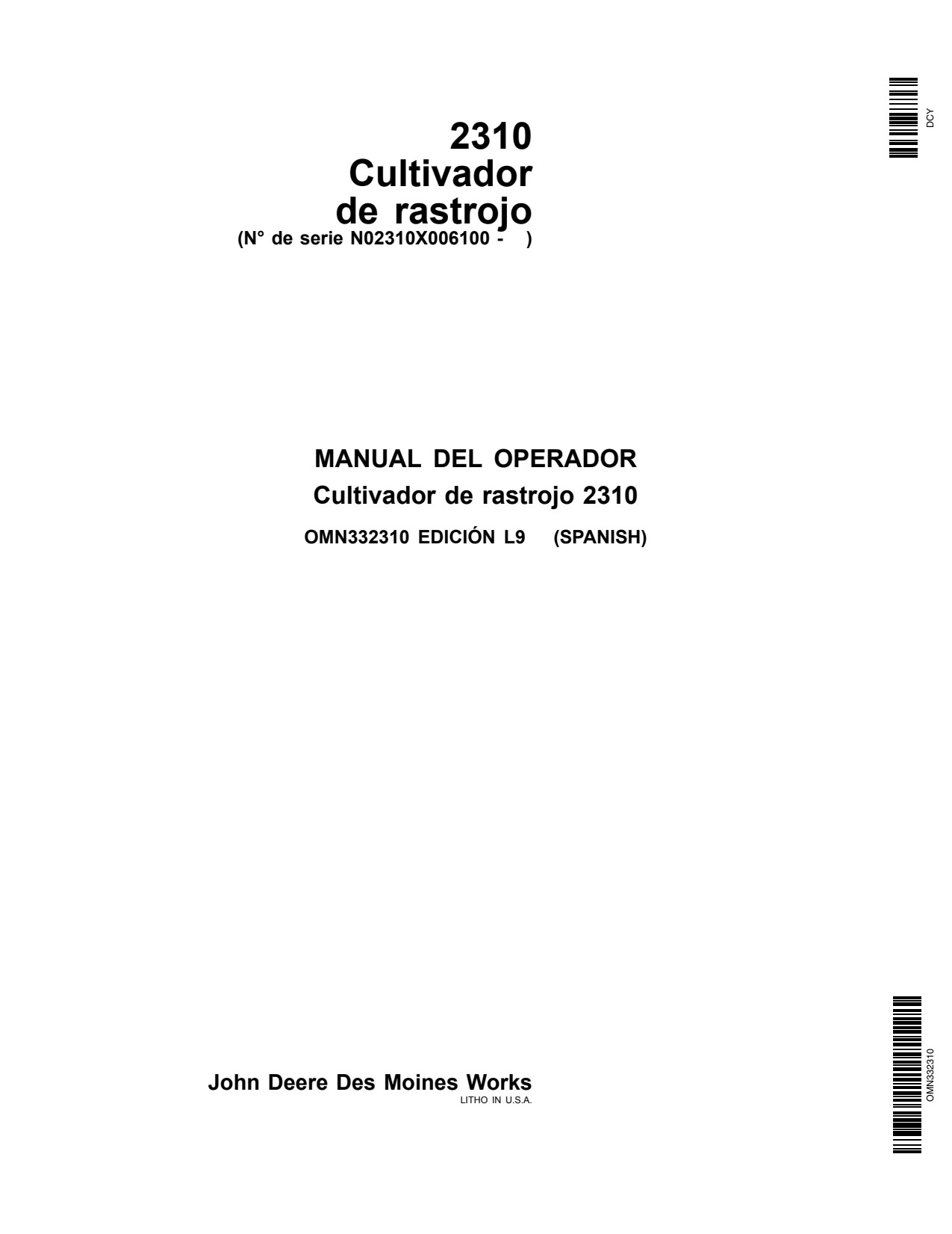 John Deere 2310 Mulch Finisher Operator Manual OMN332310 ES 1 John Deere 2310 Mulch Finisher Operator Manual OMN332310 ES