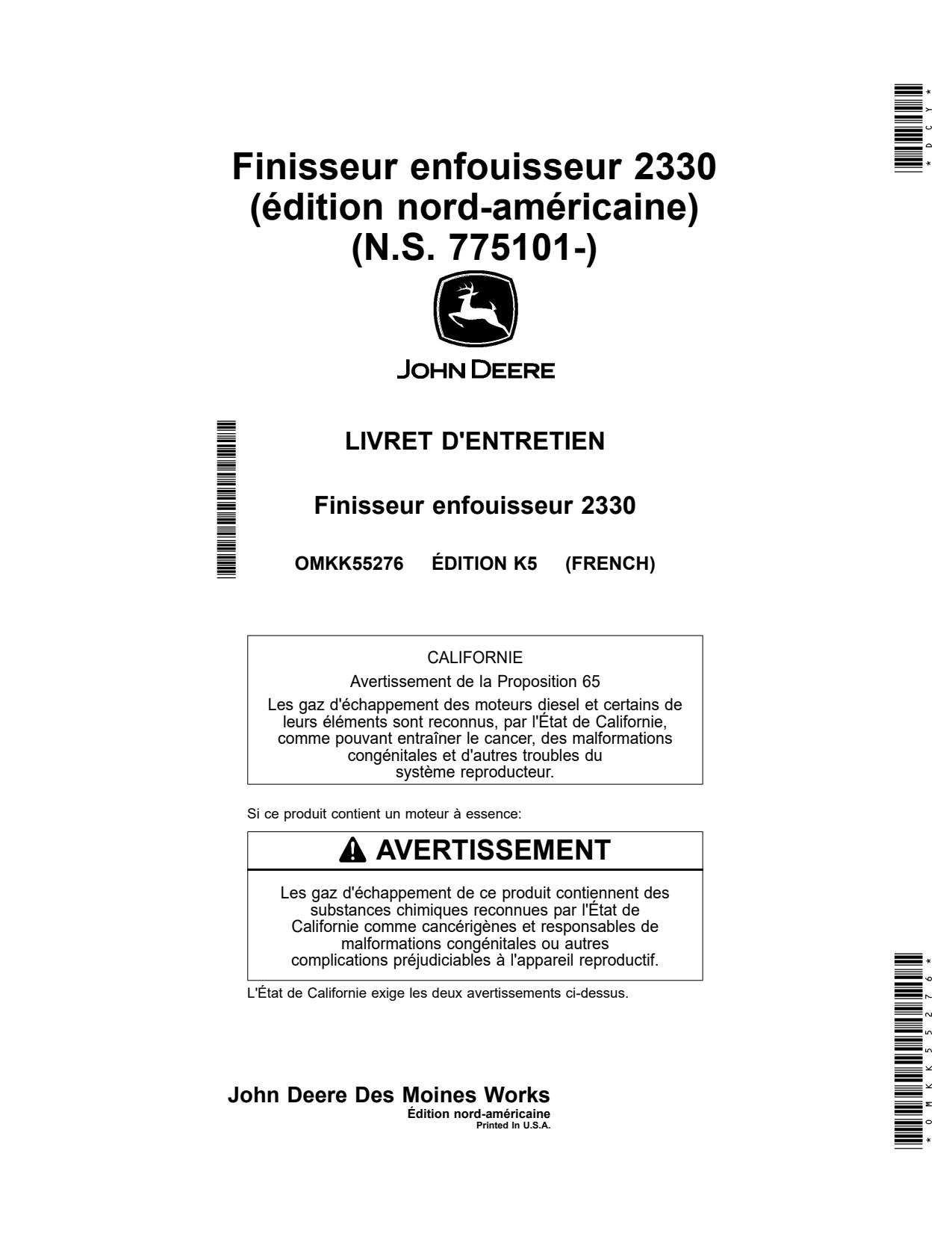 John Deere 2330 Mulch Finisher Operator Manual OMKK55276 FR 1 John Deere 2330 Mulch Finisher Operator Manual OMKK55276 FR