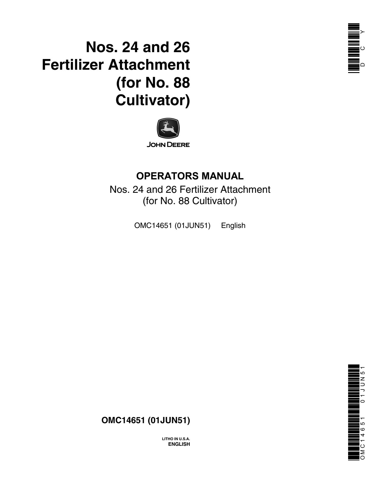 John Deere 24 26 88 Fertilizer Attachment Operator Manual OMD14651 1 John Deere 24 26 88 Fertilizer Attachment Operator Manual OMD14651