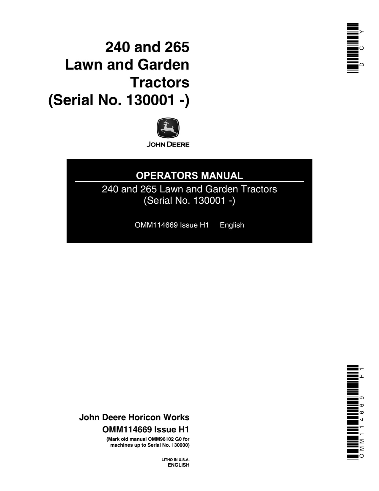 John Deere 240 260 265 Garden Tractor Operator Manual OMM114669 1 John Deere 240 260 265 Garden Tractor Operator Manual OMM114669