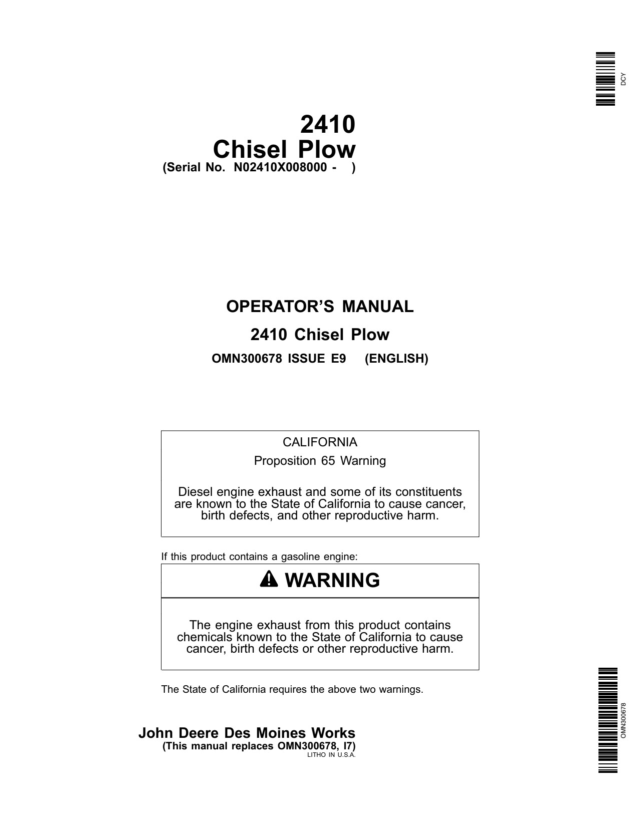 John Deere 2410 Chisel Plow Operator Manual OMN300678 1 John Deere 2410 Chisel Plow Operator Manual OMN300678