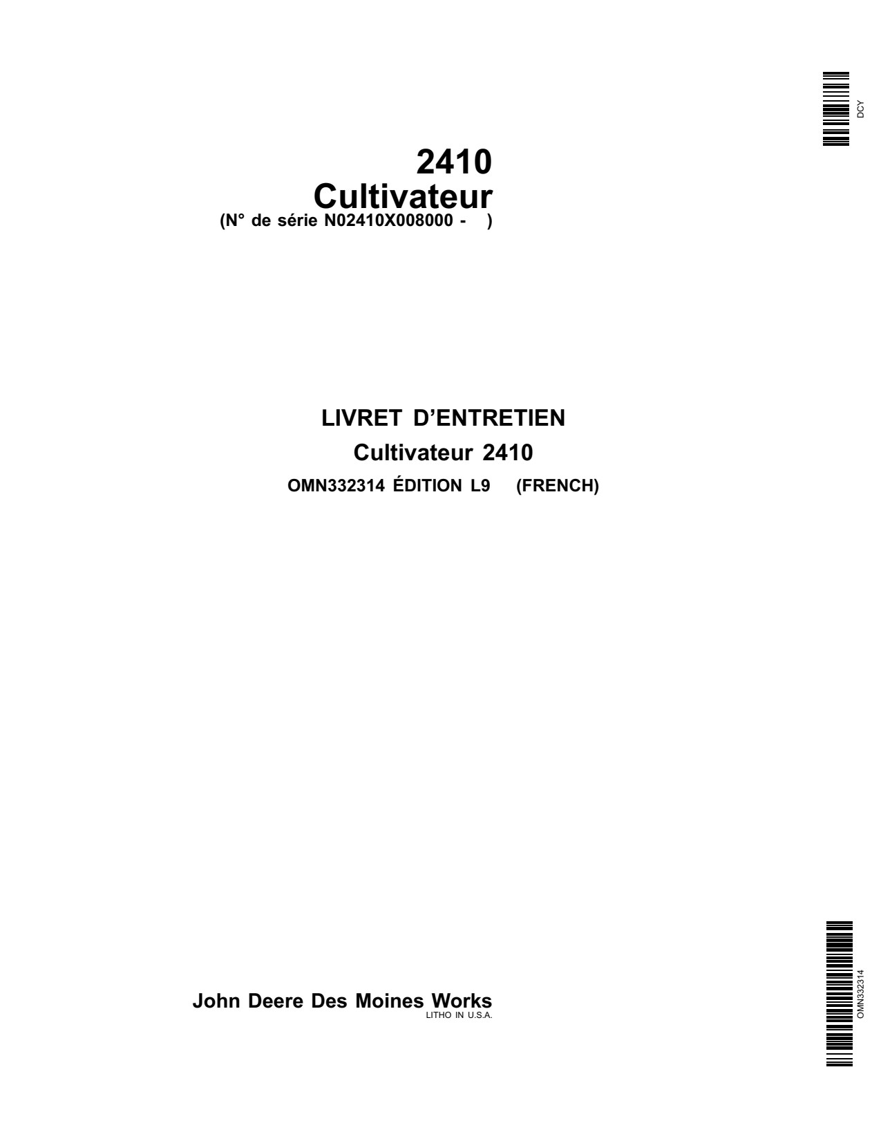John Deere 2410 Chisel Plow Operator Manual OMN332314 FR 1 John Deere 2410 Chisel Plow Operator Manual OMN332314 FR