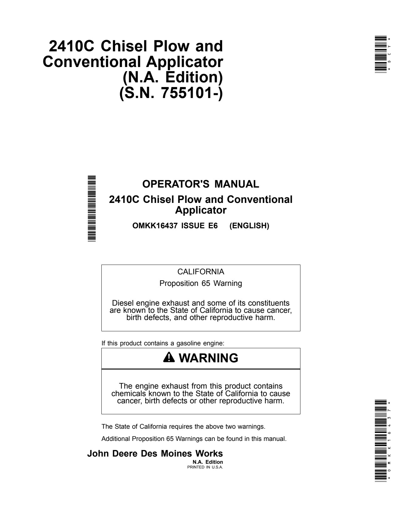John Deere 2410C Conventional Fertilizer Applicator Operator Manual OMKK16437 1 John Deere 2410C Conventional Fertilizer Applicator Operator Manual OMKK16437