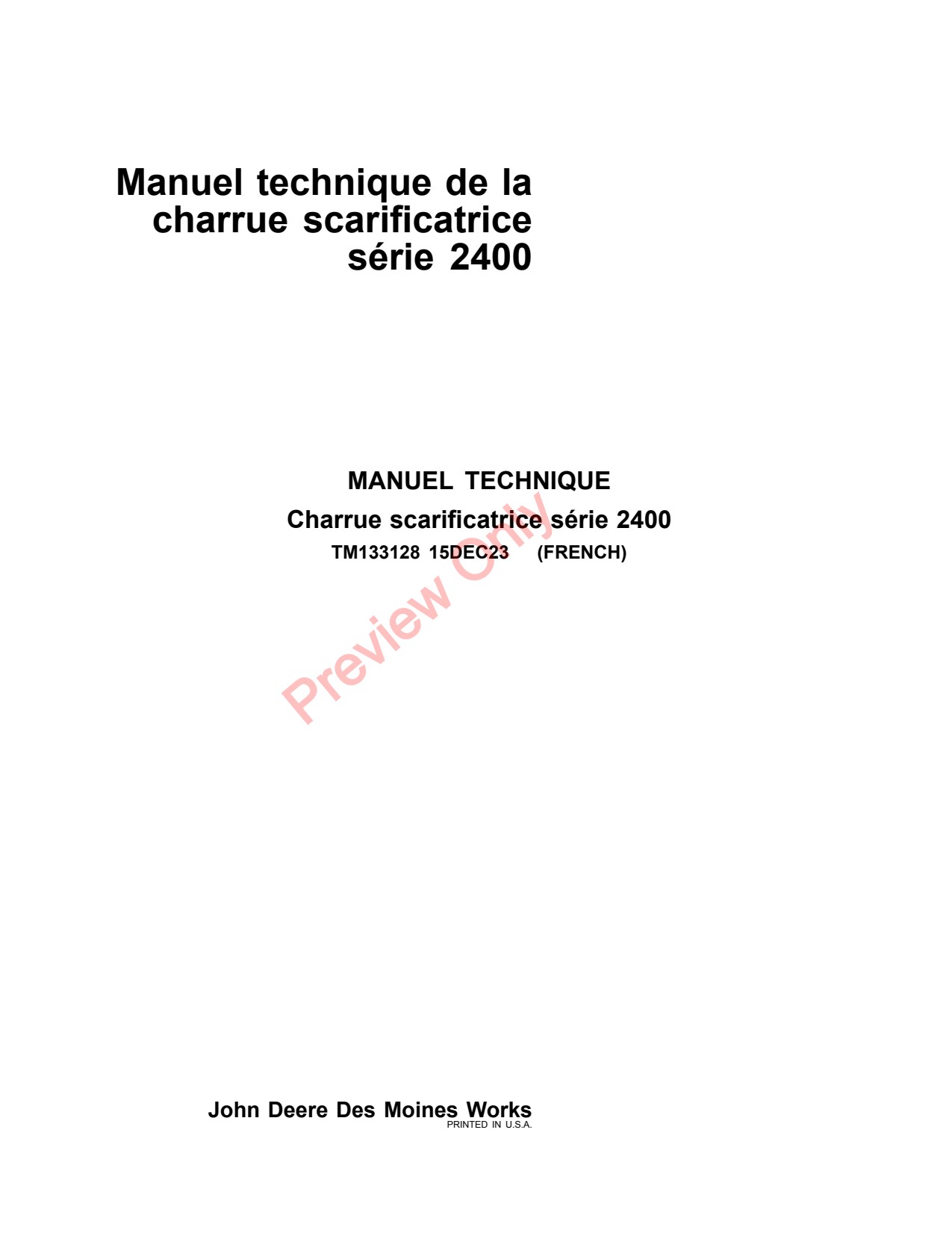 John Deere 2430 Chisel Plow Technical Manual TM133128 FR 1 John Deere 2430 Chisel Plow Technical Manual TM133128 FR