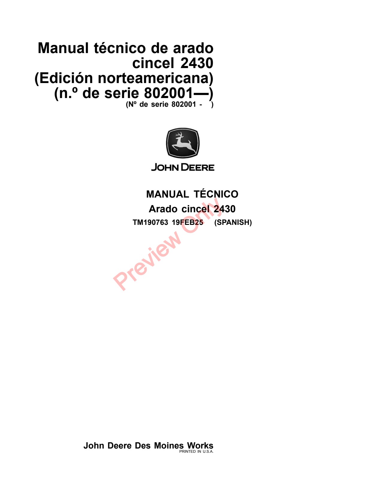John Deere 2430 Chisel Plow Technical Manual TM190763 ES 1 John Deere 2430 Chisel Plow Technical Manual TM190763 ES