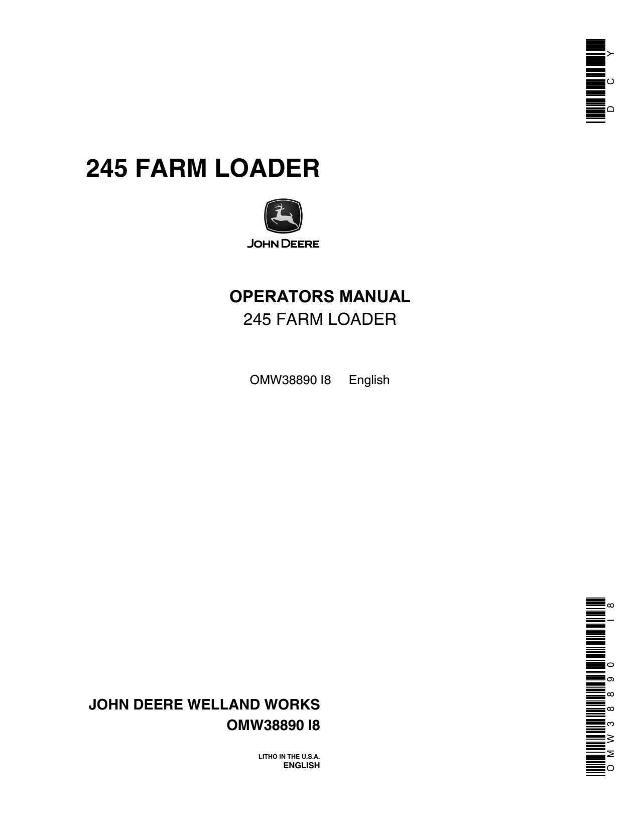 John Deere 245 1640 1830 1840 2750 Manure Grapple Attachment Operator Manual OMW38890 1 John Deere 245 1640 1830 1840 2750 Manure Grapple Attachment Operator Manual OMW38890