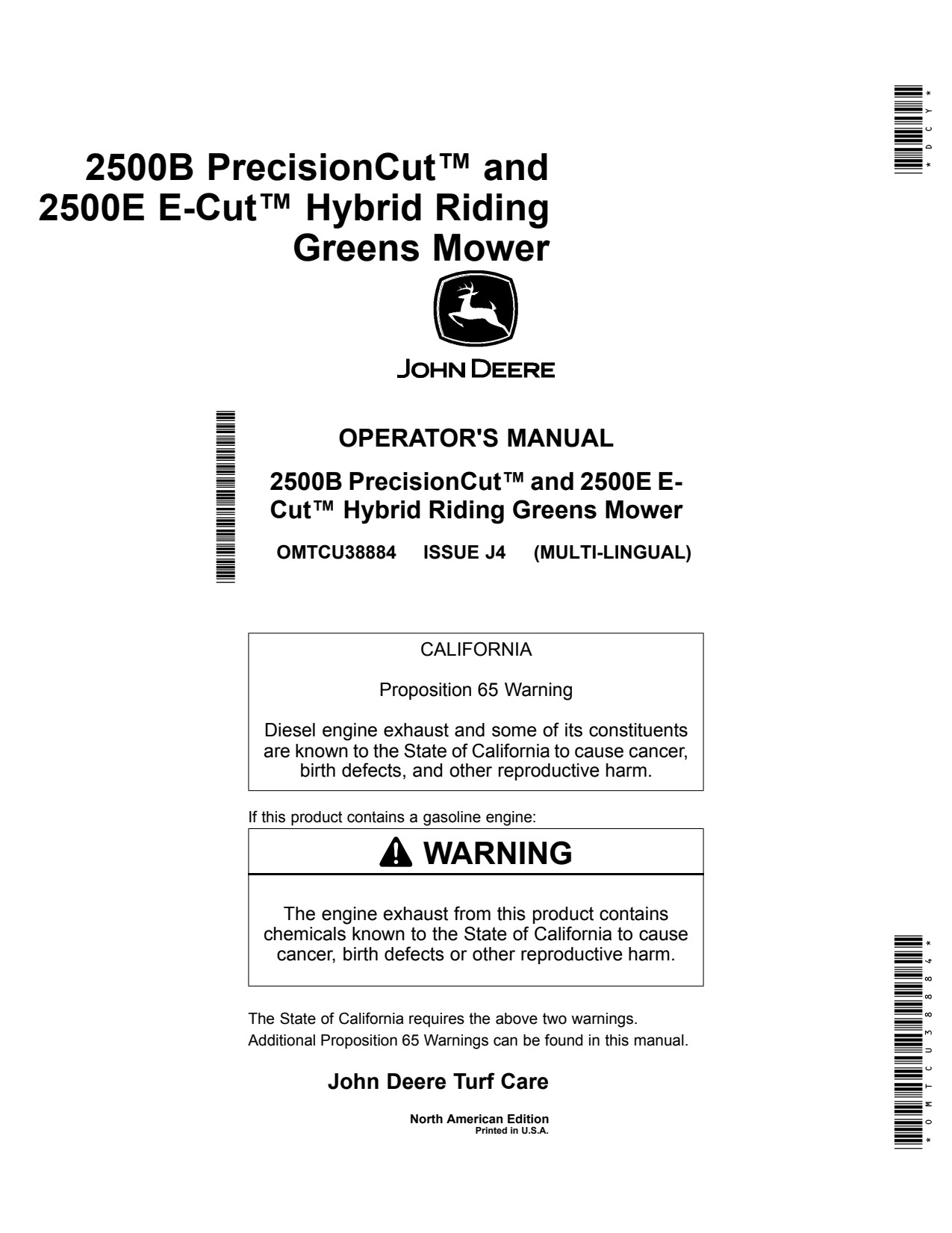John Deere 2500B 2500E Riding Greens Mower Operator Manual OMTCU38884 1 John Deere 2500B 2500E Riding Greens Mower Operator Manual OMTCU38884