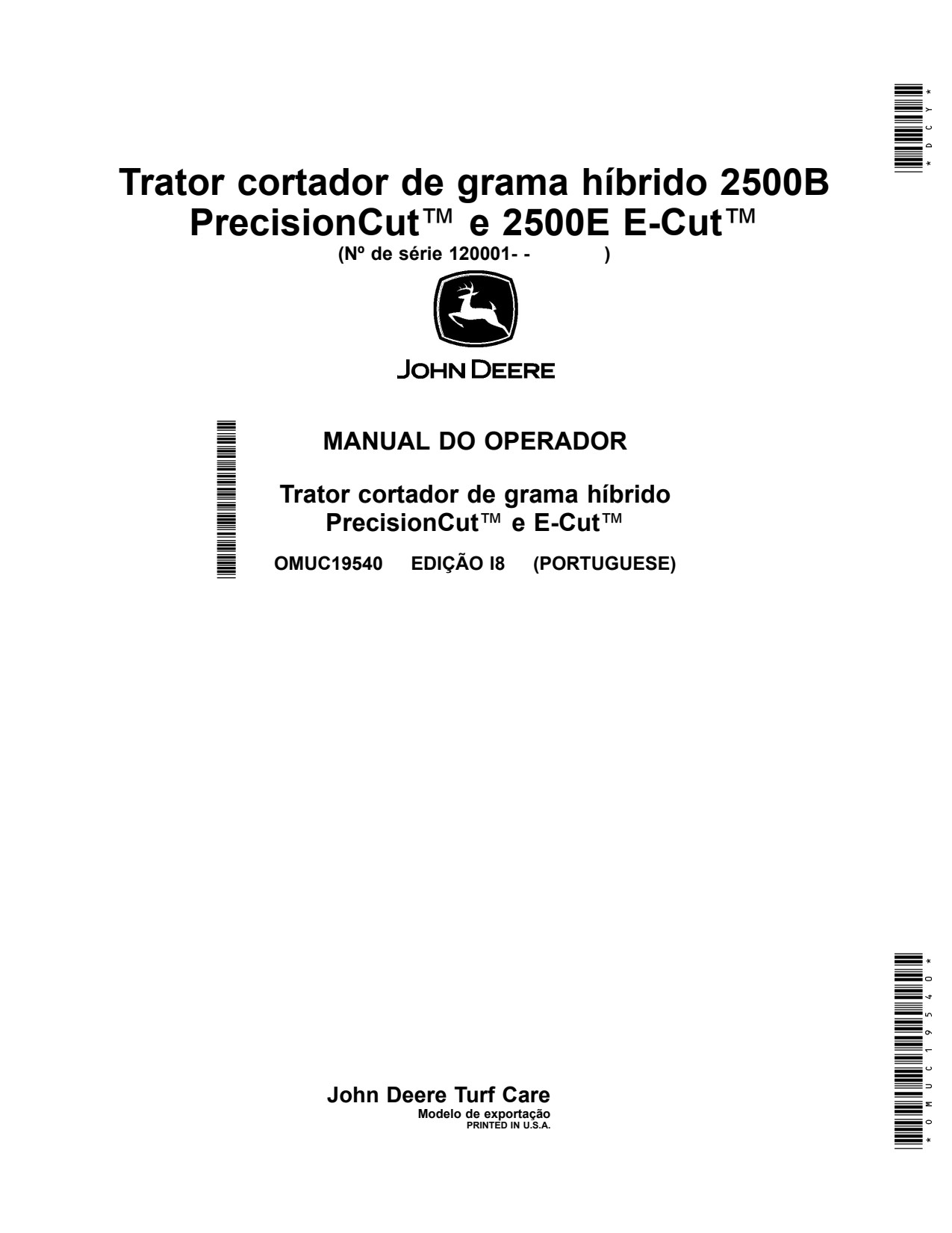 John Deere 2500B 2500E Riding Greens Mower Operator Manual OMUC19540 PT 1 John Deere 2500B 2500E Riding Greens Mower Operator Manual OMUC19540 PT