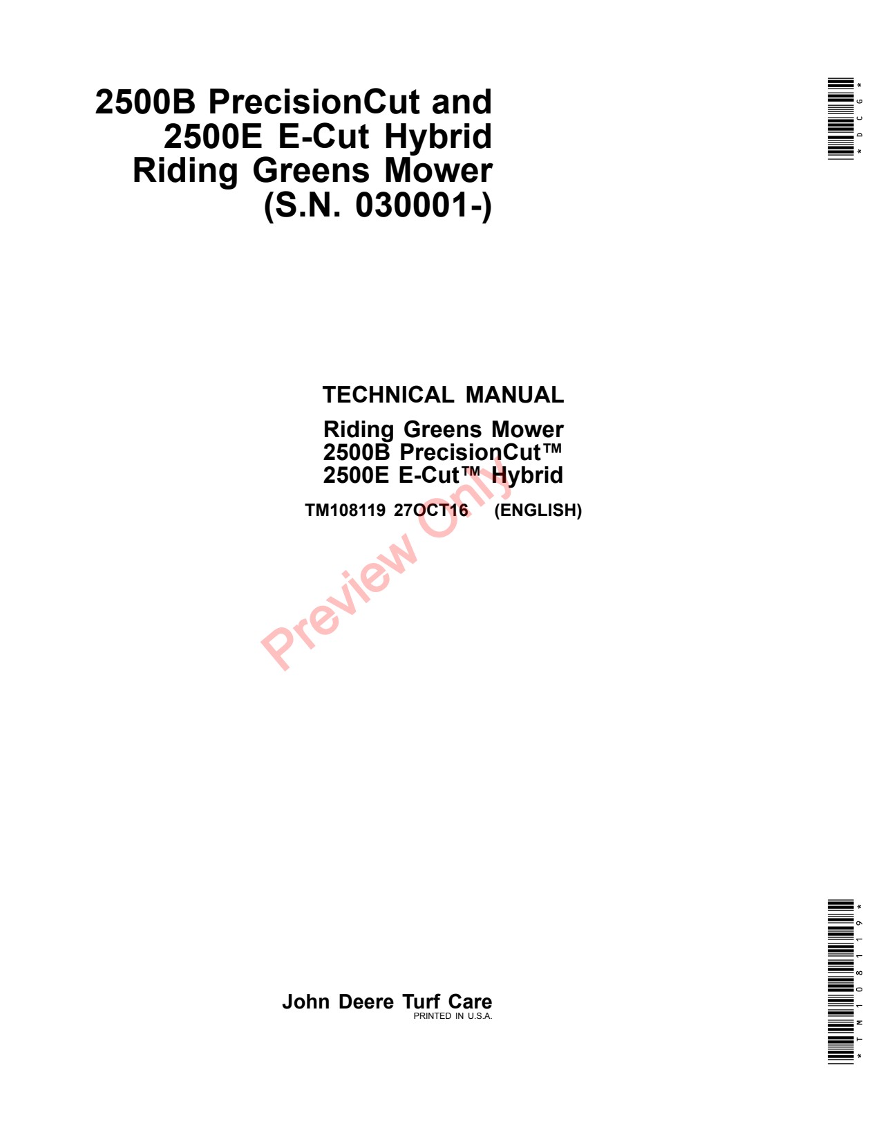 John Deere 2500E 2500B Riding Greens Mower Technical Manual TM108119 1 John Deere 2500E 2500B Riding Greens Mower Technical Manual TM108119