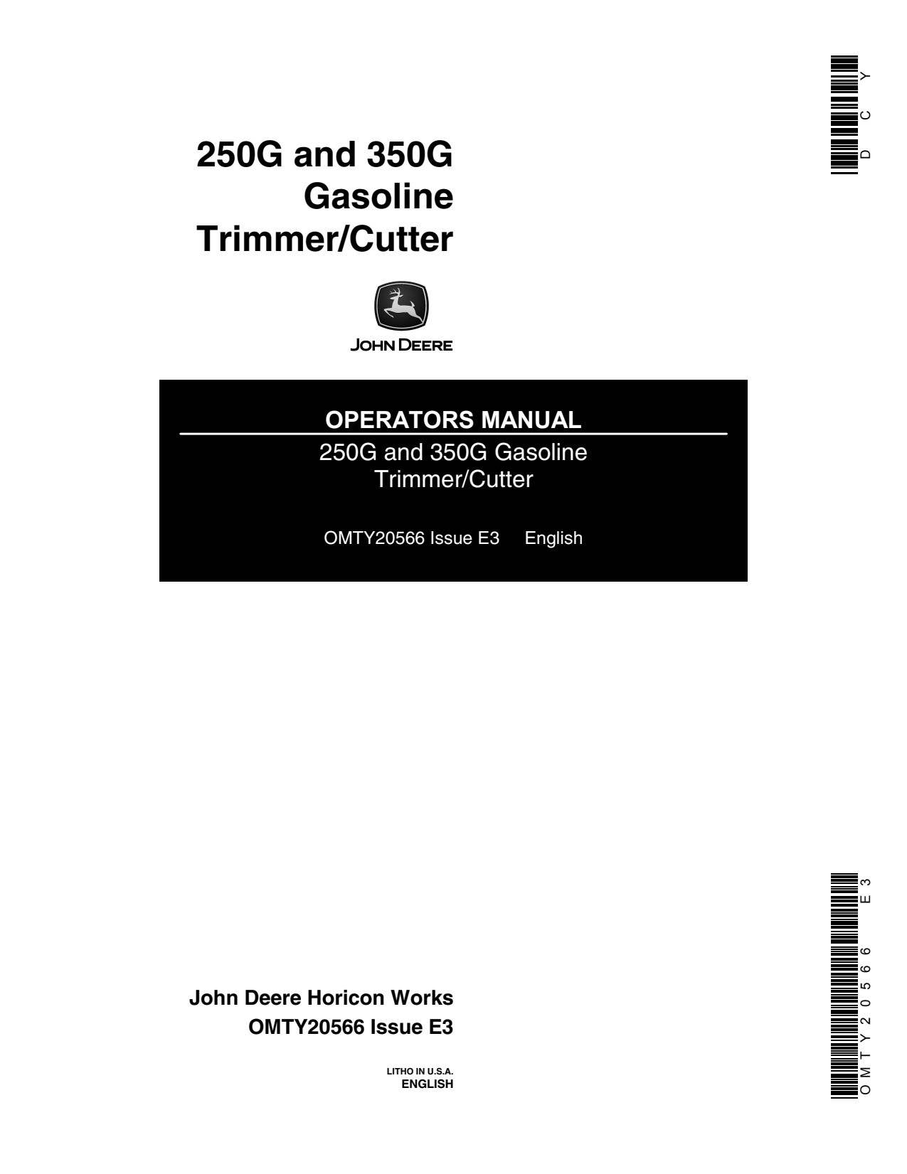 John Deere 250G 350G Gasoline Trimmer Operator Manual OMTY20566 1 John Deere 250G 350G Gasoline Trimmer Operator Manual OMTY20566