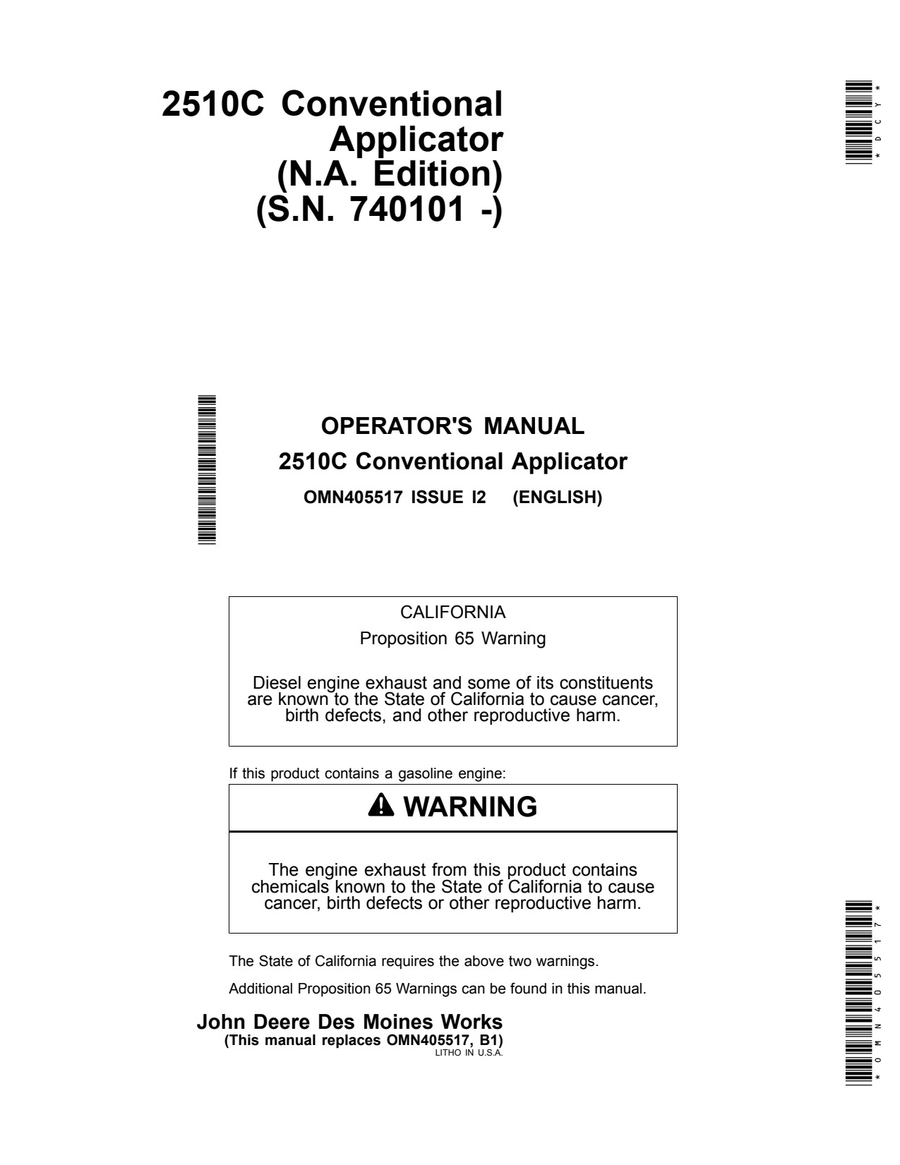John Deere 2510C Conventional Fertilizer Applicator Operator Manual OMN405517 1 John Deere 2510C Conventional Fertilizer Applicator Operator Manual OMN405517
