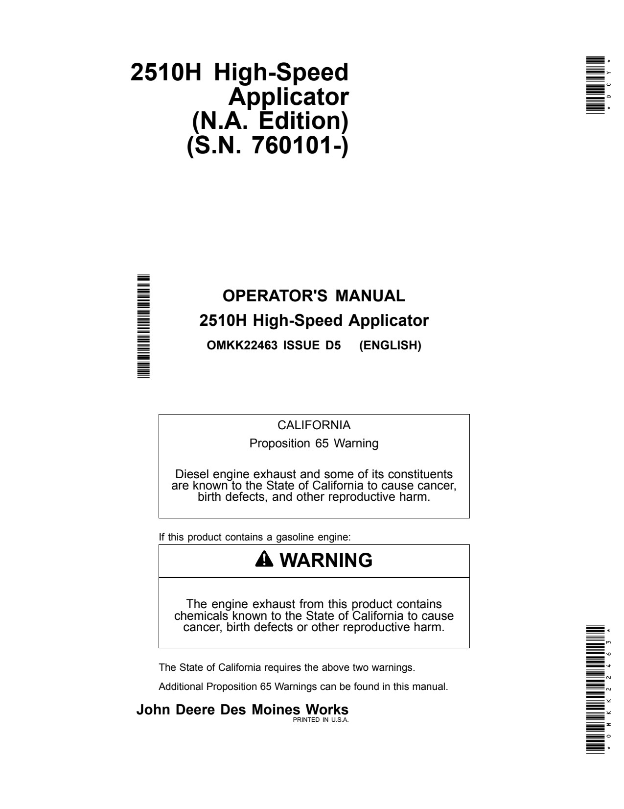 John Deere 2510H High-speed Fertilizer Applicator Operator Manual OMKK22463 1 John Deere 2510H High-speed Fertilizer Applicator Operator Manual OMKK22463