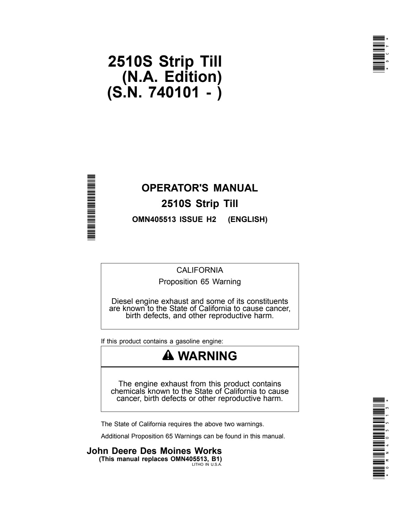 John Deere 2510S Strip Till Fertilizer Applicator Operator Manual OMN405513 1 John Deere 2510S Strip Till Fertilizer Applicator Operator Manual OMN405513
