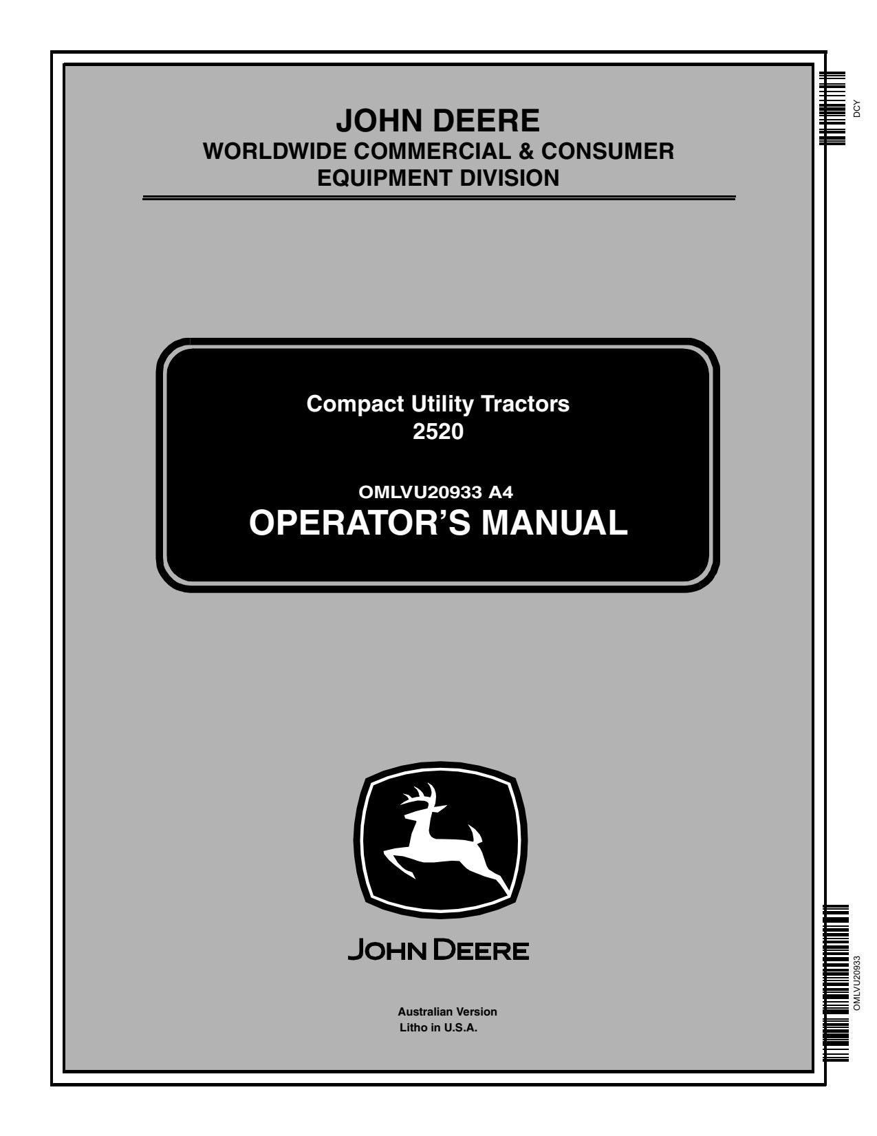 John Deere 2520 Compact Utility Tractor Operator Manual OMLVU20933 1 John Deere 2520 Compact Utility Tractor Operator Manual OMLVU20933