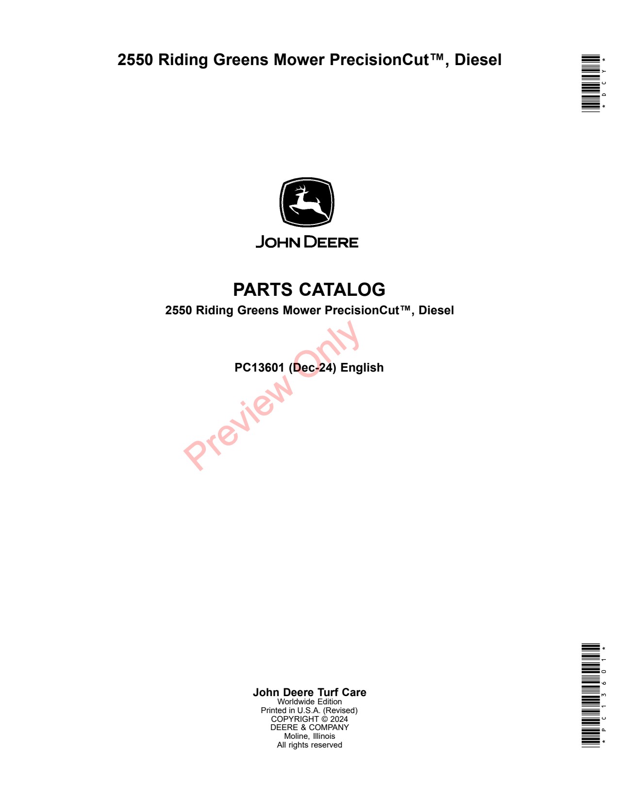John Deere 2550 Greens Mower Wide Area Parts Catalog PC13601 1 John Deere 2550 Greens Mower Wide Area Parts Catalog PC13601