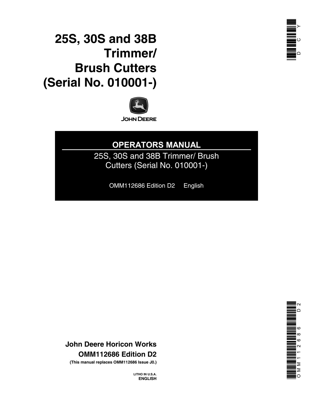 John Deere 25S 30S 38B Trimmer Operator Manual OMM112686 1 John Deere 25S 30S 38B Trimmer Operator Manual OMM112686