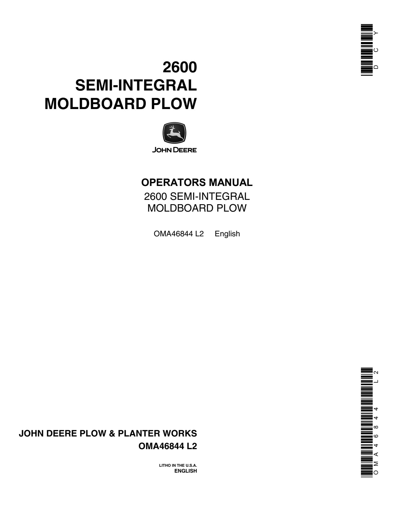 John Deere 2600 Semi-integral Moldboard Plow Operator Manual OMA46844 1 John Deere 2600 Semi-integral Moldboard Plow Operator Manual OMA46844