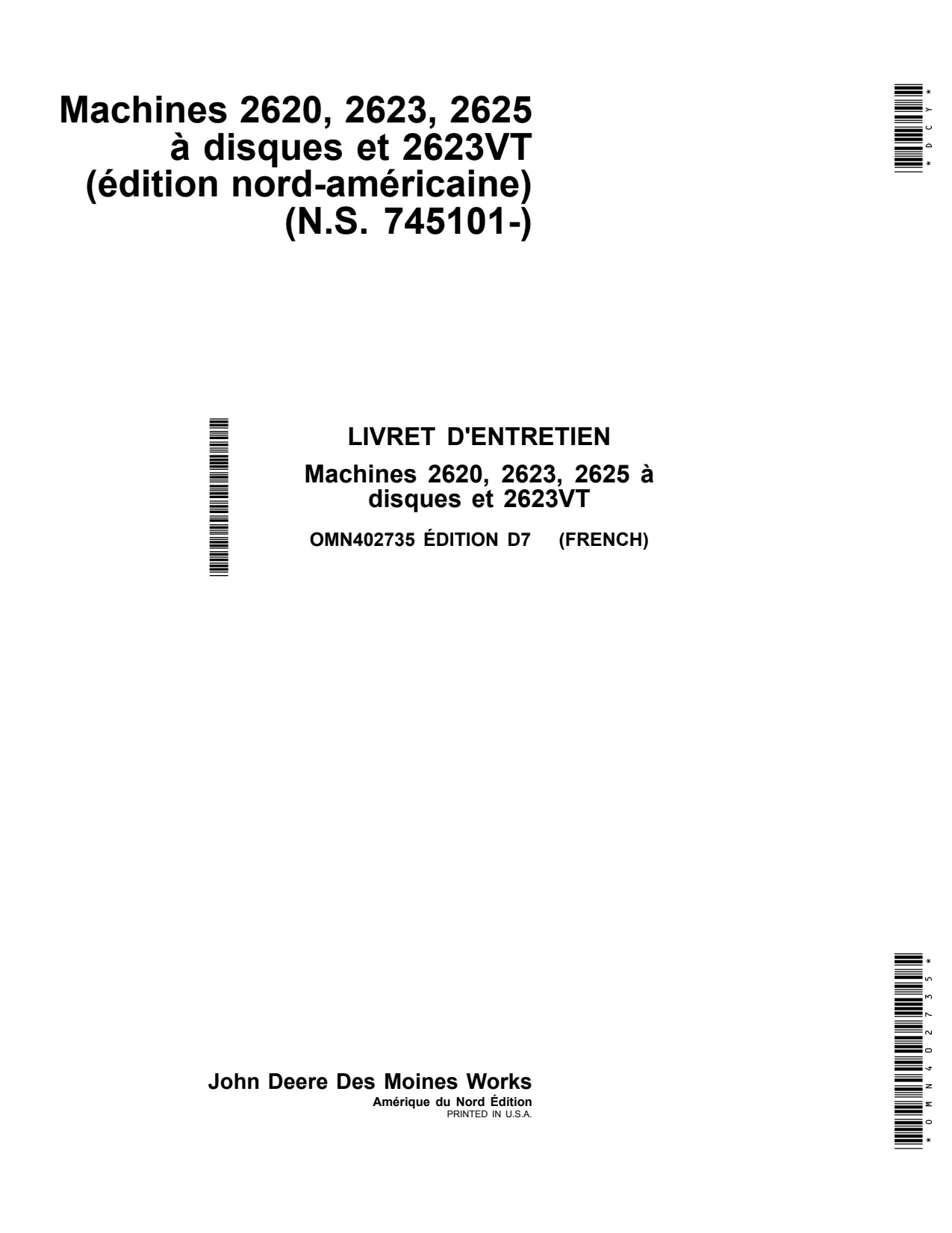 John Deere 2620 2623 2625 2623VT Disk Operator Manual OMN402735 FR 1 John Deere 2620 2623 2625 2623VT Disk Operator Manual OMN402735 FR