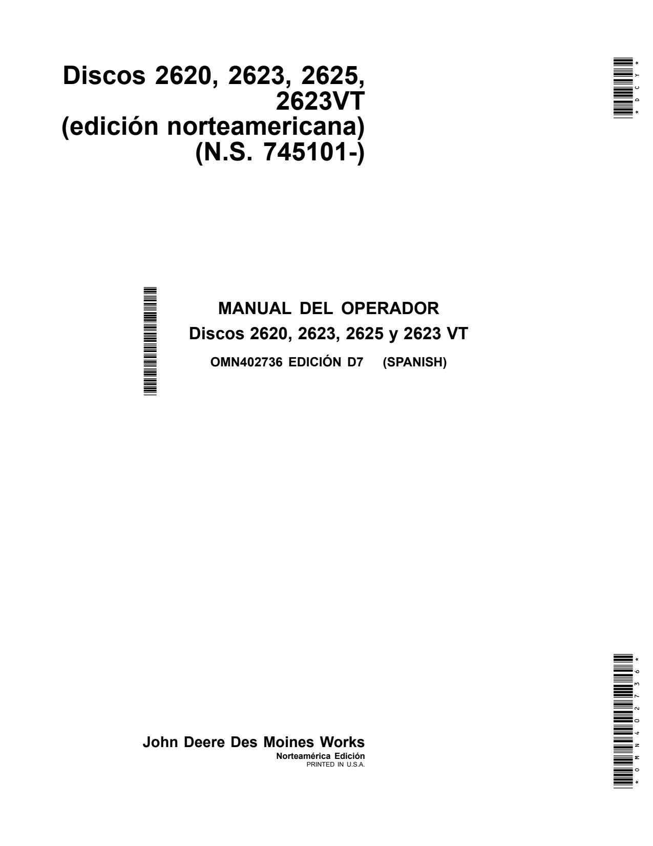 John Deere 2620 2623 2625 2623VT Disk Operator Manual OMN402736 ES 1 John Deere 2620 2623 2625 2623VT Disk Operator Manual OMN402736 ES