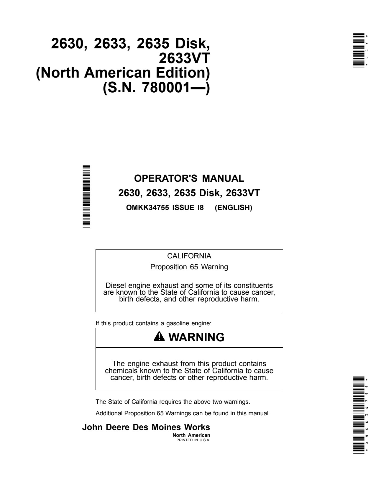John Deere 2630 2633 2633VT 2635 Disk Operator Manual OMKK34755 1 John Deere 2630 2633 2633VT 2635 Disk Operator Manual OMKK34755