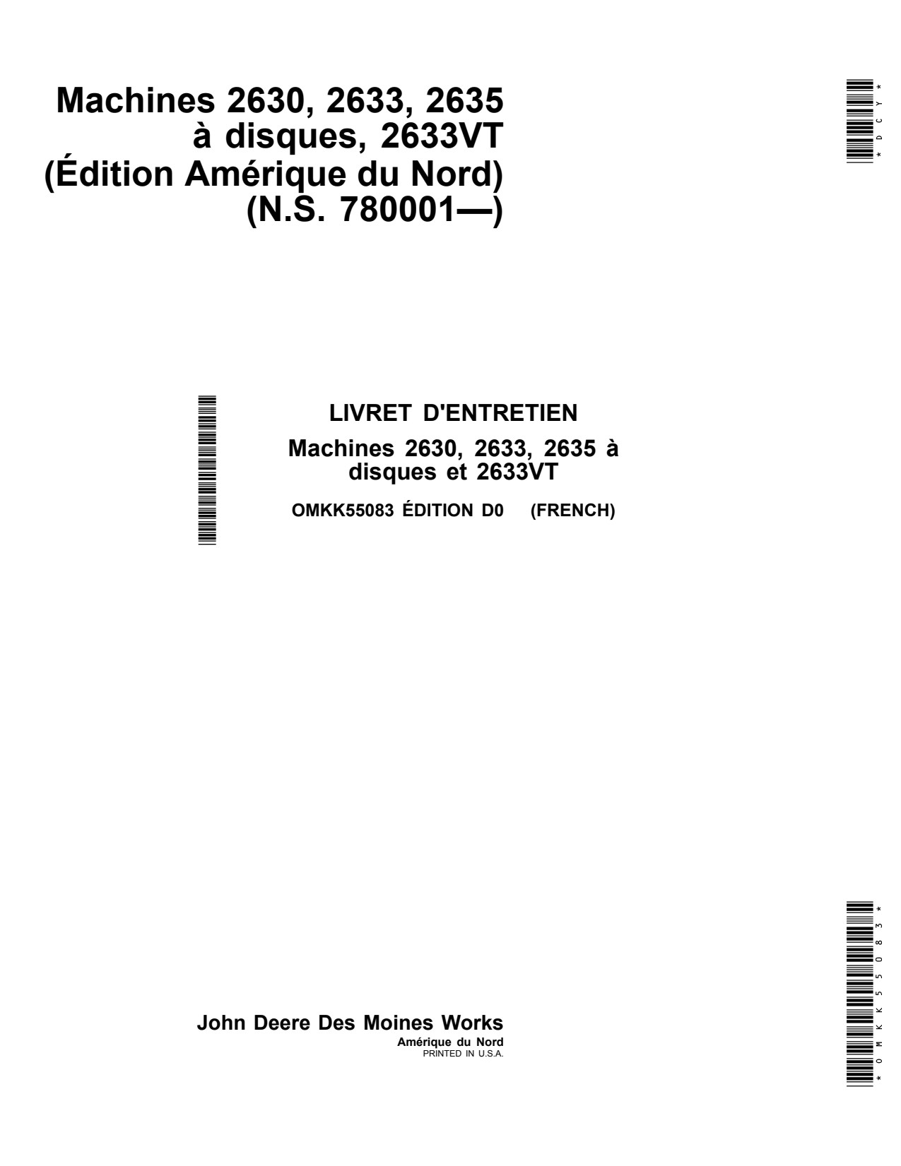 John Deere 2630 2633 2633VT 2635 Disk Operator Manual OMKK55083 FR 1 John Deere 2630 2633 2633VT 2635 Disk Operator Manual OMKK55083 FR