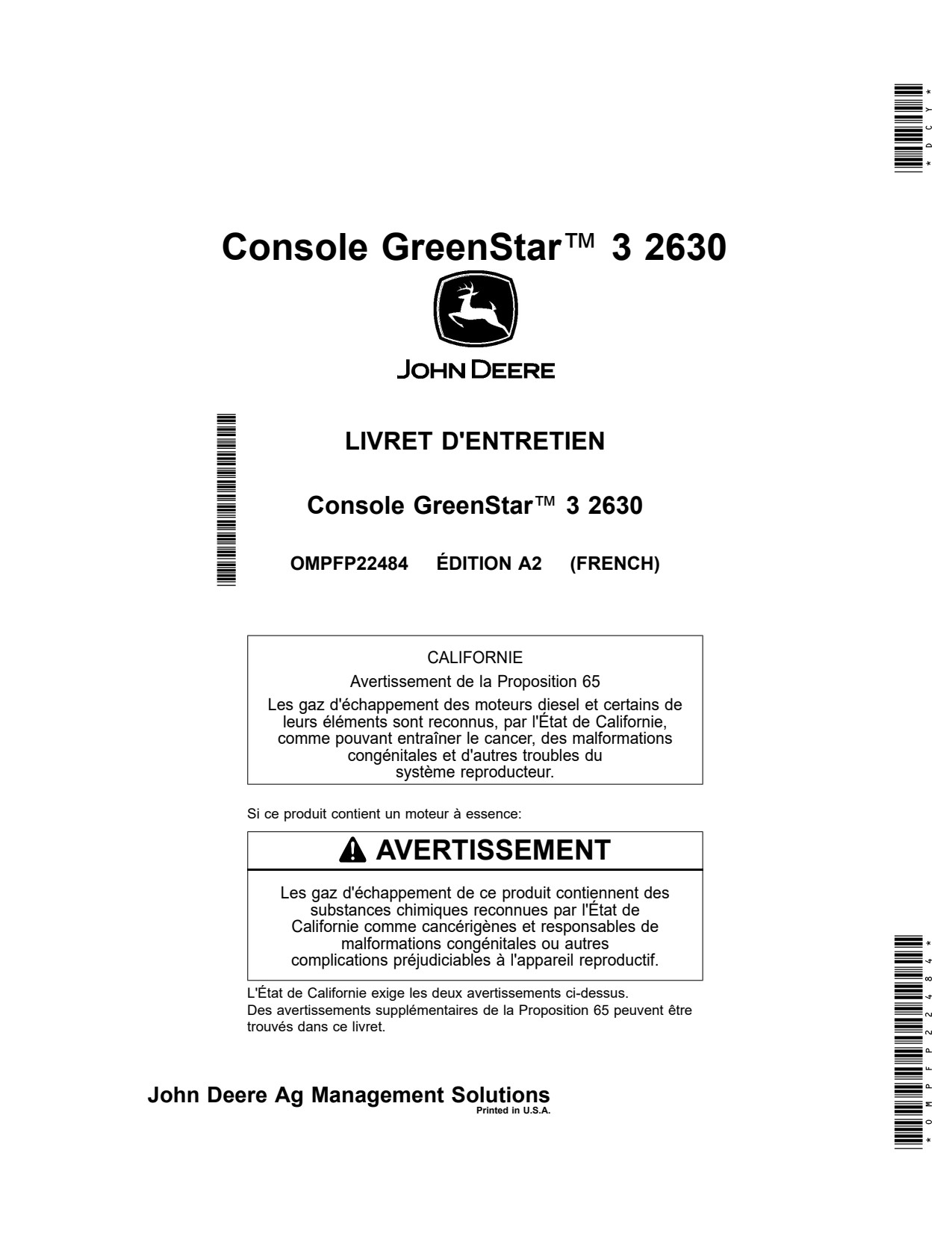 John Deere 2630 GreenStar Precision Ag Electronics Operator Manual OMPFP22484 FR 1 John Deere 2630 GreenStar Precision Ag Electronics Operator Manual OMPFP22484 FR