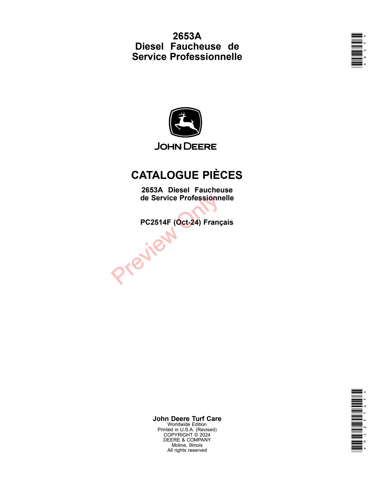 John Deere 2653A Professional Utility Mower Parts Catalog PC2514F FR 1 John Deere 2653A Professional Utility Mower Parts Catalog PC2514F FR