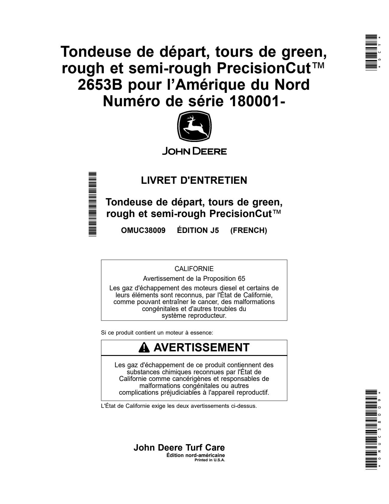 John Deere 2653B Semi-rough Wide Area Mower Operator Manual OMUC38009 FR 1 John Deere 2653B Semi-rough Wide Area Mower Operator Manual OMUC38009 FR