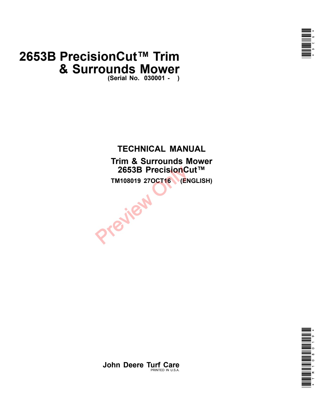 John Deere 2653B Surrounds Mower Technical Manual TM108019 1 John Deere 2653B Surrounds Mower Technical Manual TM108019