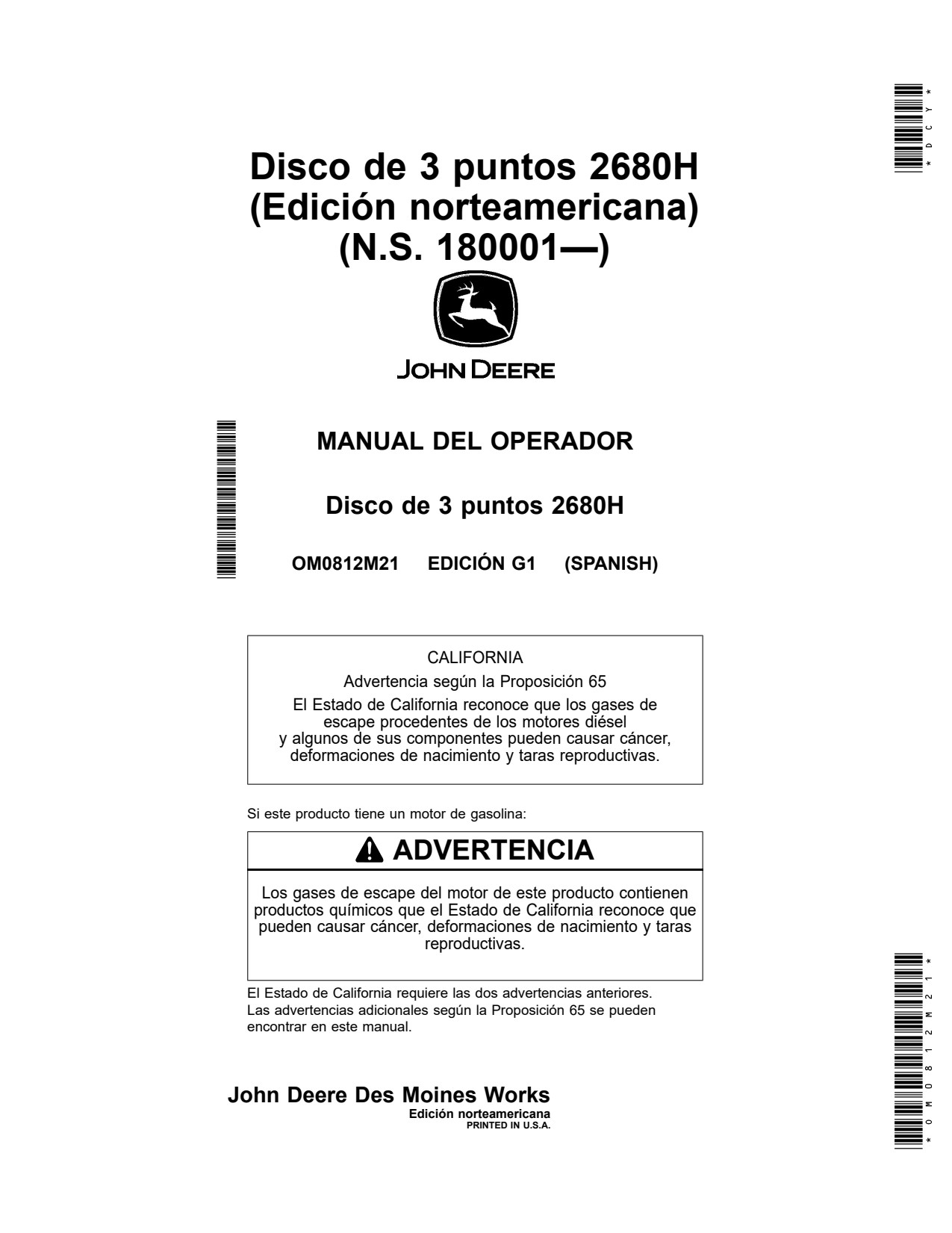 John Deere 2680H Disk Operator Manual OM0812M21 ES 1 John Deere 2680H Disk Operator Manual OM0812M21 ES