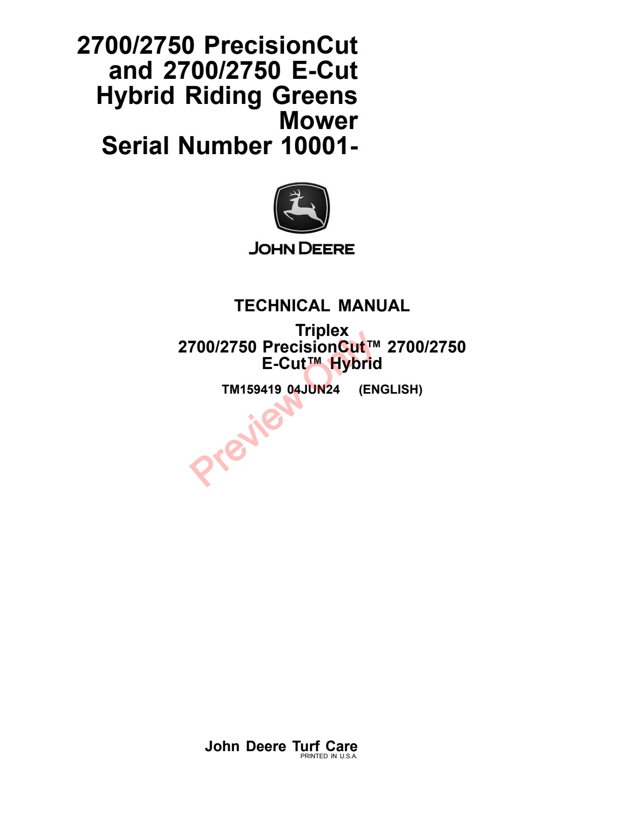 John Deere 2700 2750 Riding Greens Mower Technical Manual TM159419 1 John Deere 2700 2750 Riding Greens Mower Technical Manual TM159419