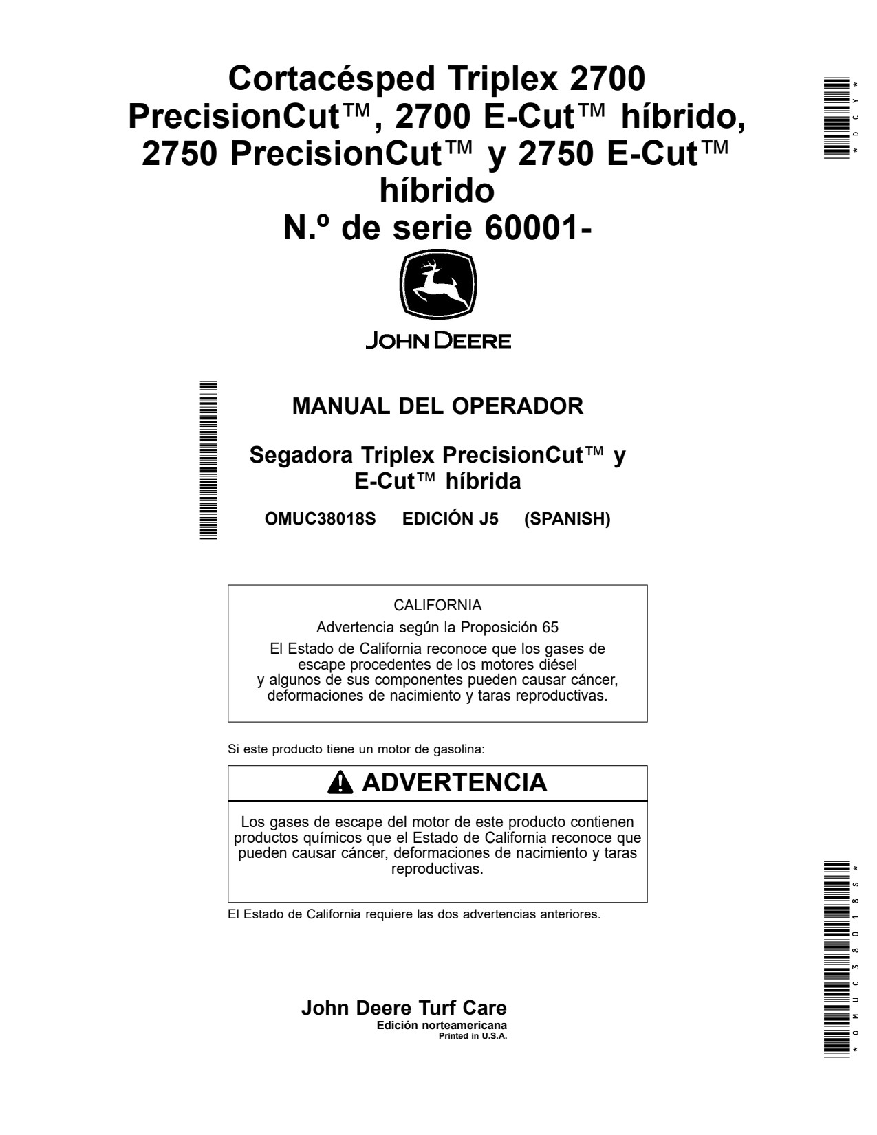 John Deere 2700 Gas Hybrid Diesel 2750 60001 Triplex Mower Operator Manual OMUC38018S ES 1 John Deere 2700 Gas Hybrid Diesel 2750 60001 Triplex Mower Operator Manual OMUC38018S ES