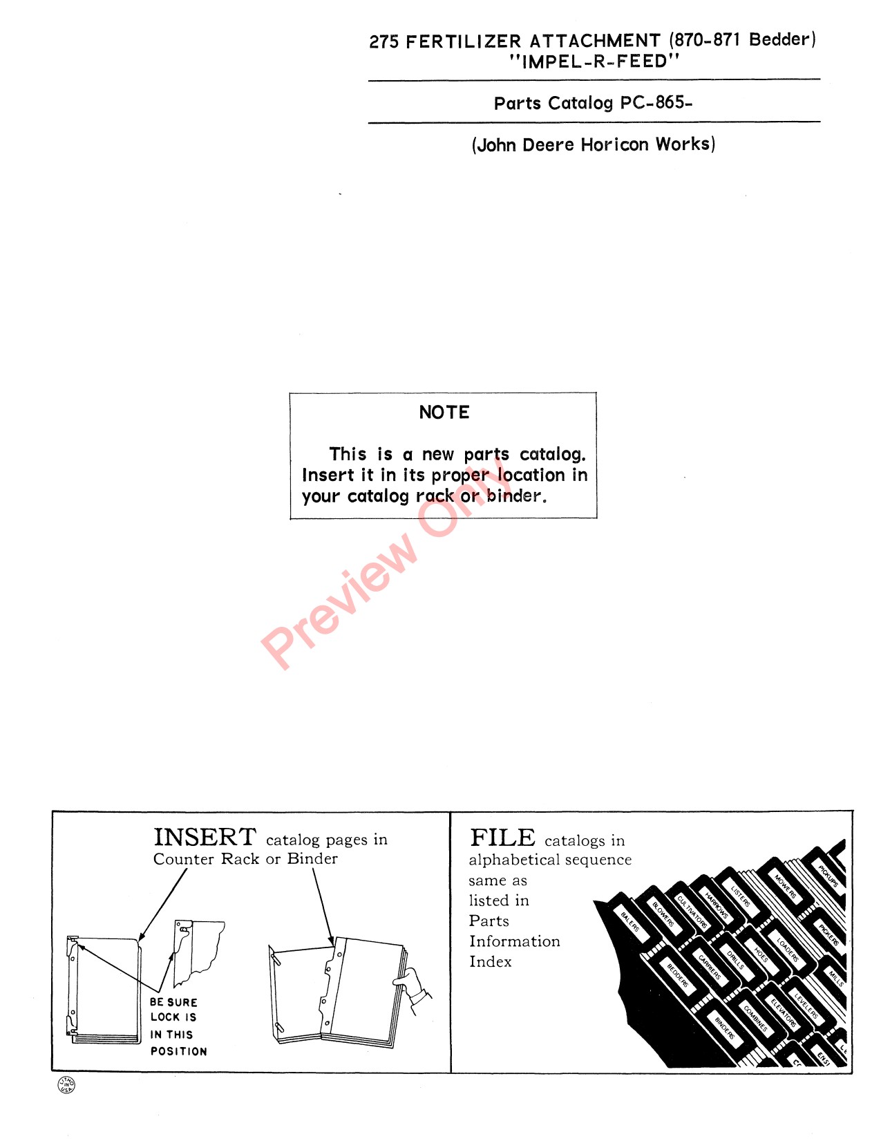 John Deere 275 Fertilizer Attachment Parts Catalog PC865 1 John Deere 275 Fertilizer Attachment Parts Catalog PC865