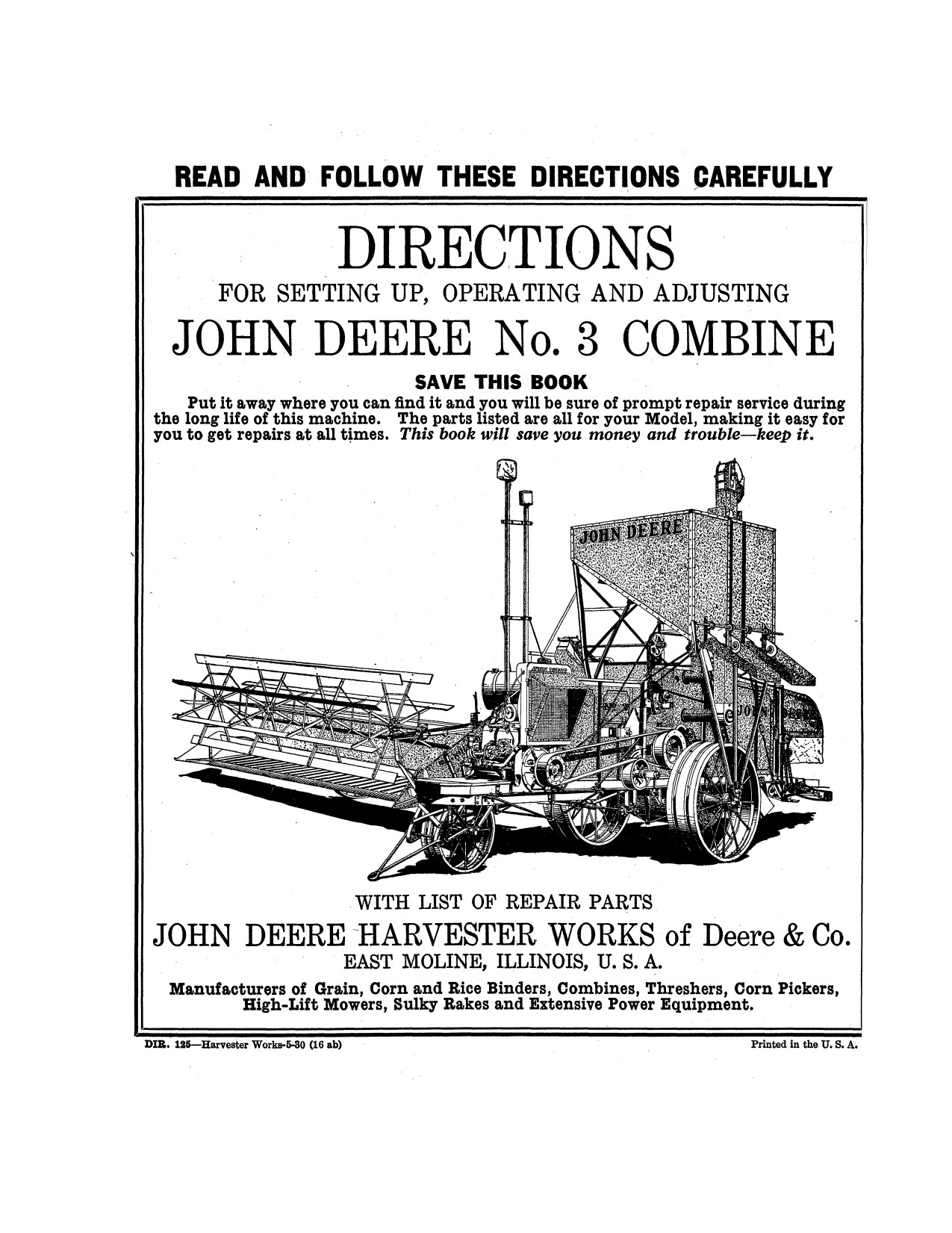 John Deere 3 Combine Operator Manual DIR125 1 John Deere 3 Combine Operator Manual DIR125