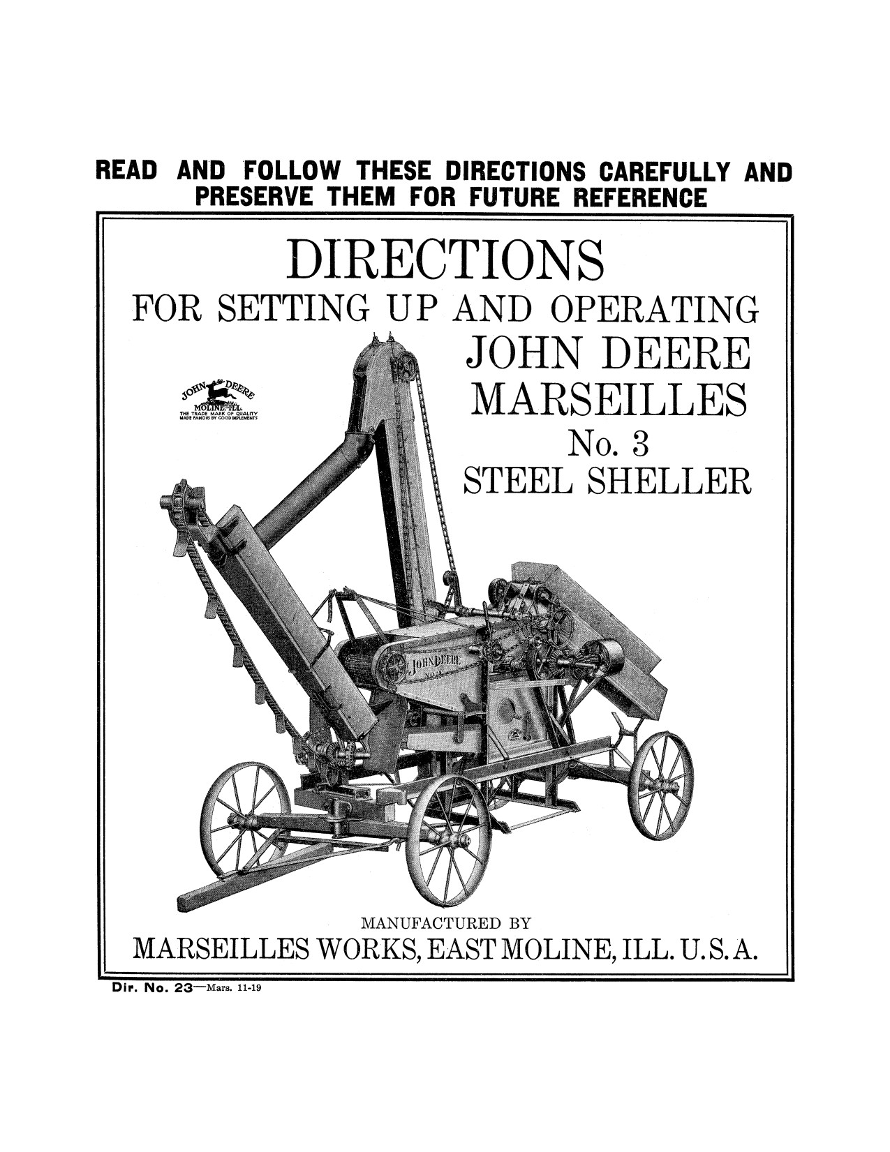 John Deere 3 Steel Corn Sheller Operator Manual DIR23 1 John Deere 3 Steel Corn Sheller Operator Manual DIR23