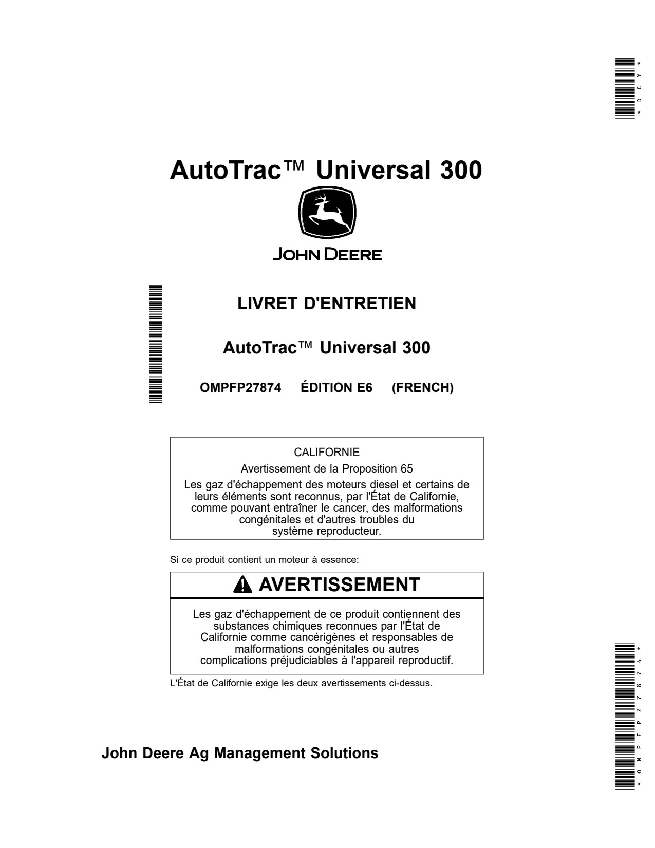 John Deere 300 Precision Ag Electronics Operator Manual OMPFP27874 FR 1 John Deere 300 Precision Ag Electronics Operator Manual OMPFP27874 FR
