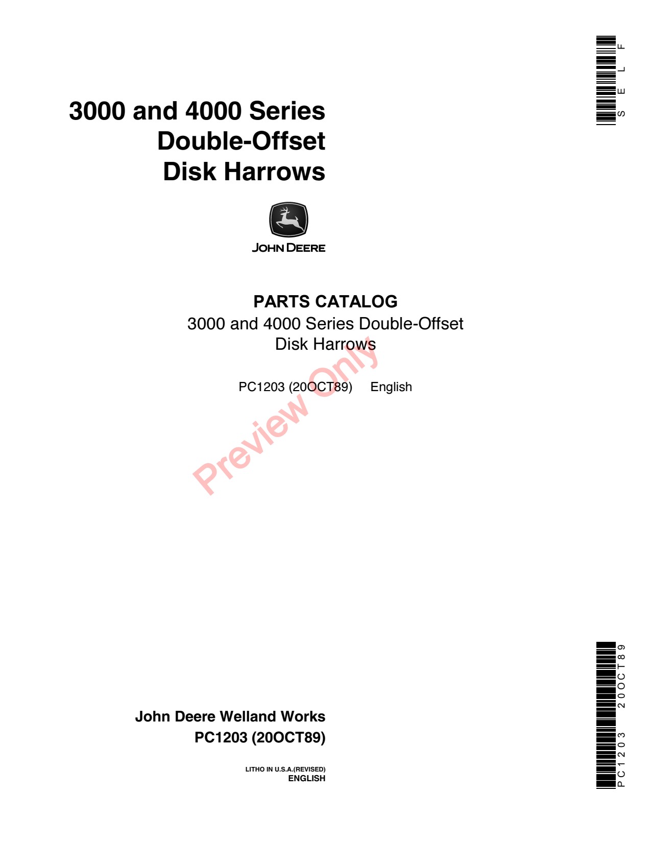 John Deere 3000 4000 Double-offset Disk Harrow Parts Catalog PC1203 1 John Deere 3000 4000 Double-offset Disk Harrow Parts Catalog PC1203