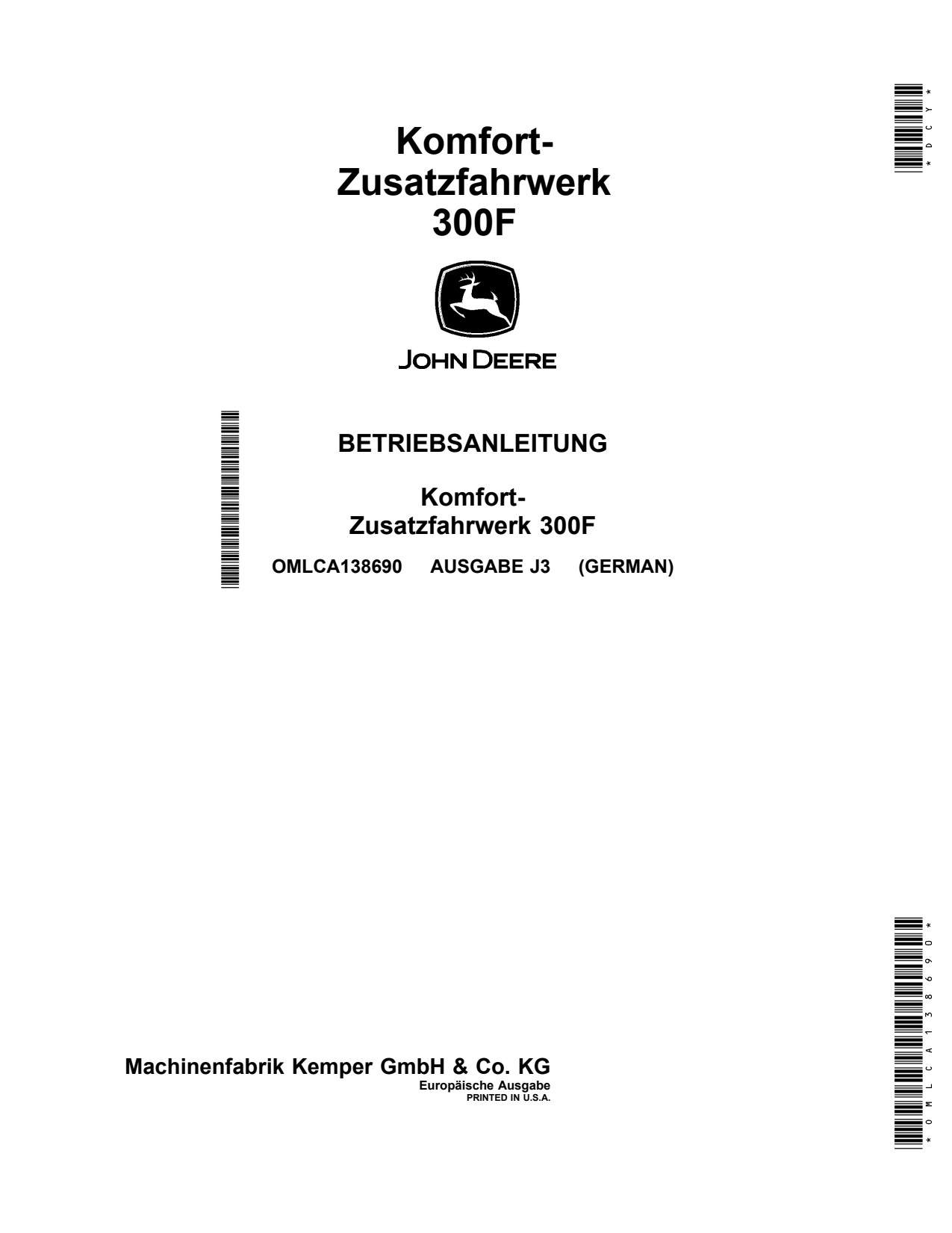 John Deere 300F Comfort Support Wheel Operator Manual OMLCA138690 DE 1 John Deere 300F Comfort Support Wheel Operator Manual OMLCA138690 DE